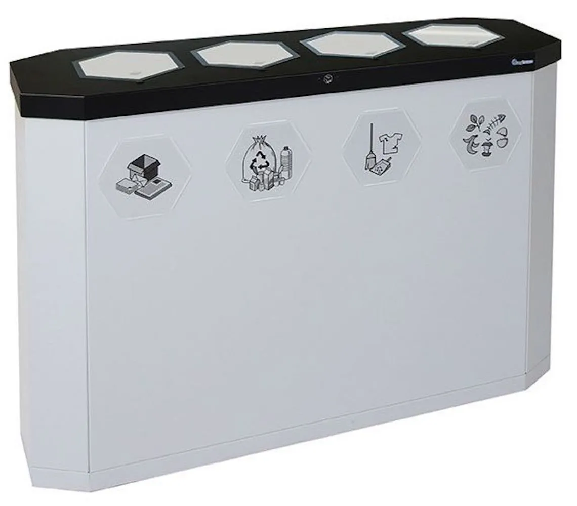 Abfallsammler mit Edelstahl-Einwurfklappe | 4x45 Liter, HxBxT 83x120x35,5cm | Eisenglimmer