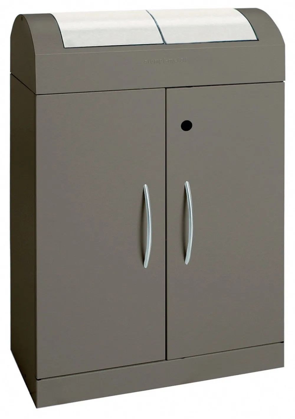 Stylischer Wertstoffsammler mit selbstschließenden Edelstahl-Pendelklappen | 2x45 Liter, HxBxT 100x62x32cm | Feuer- & Geruchshemmend | Soft-Mokka