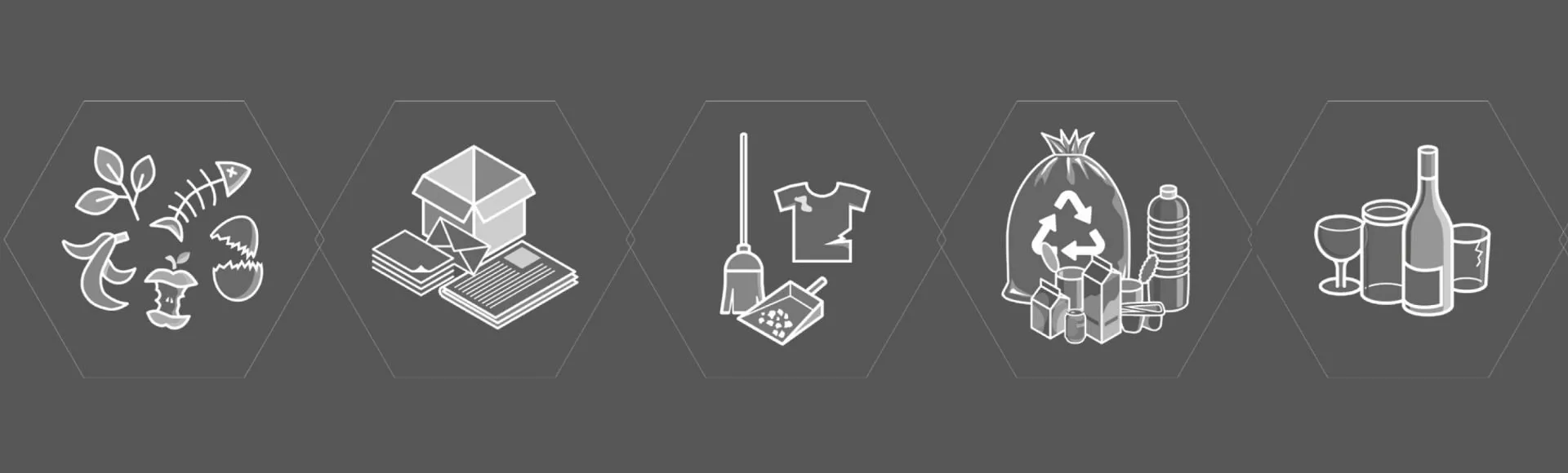 Aufkleber-Set für Abfallarten mit 5 Motiven | Druckfarbe silber