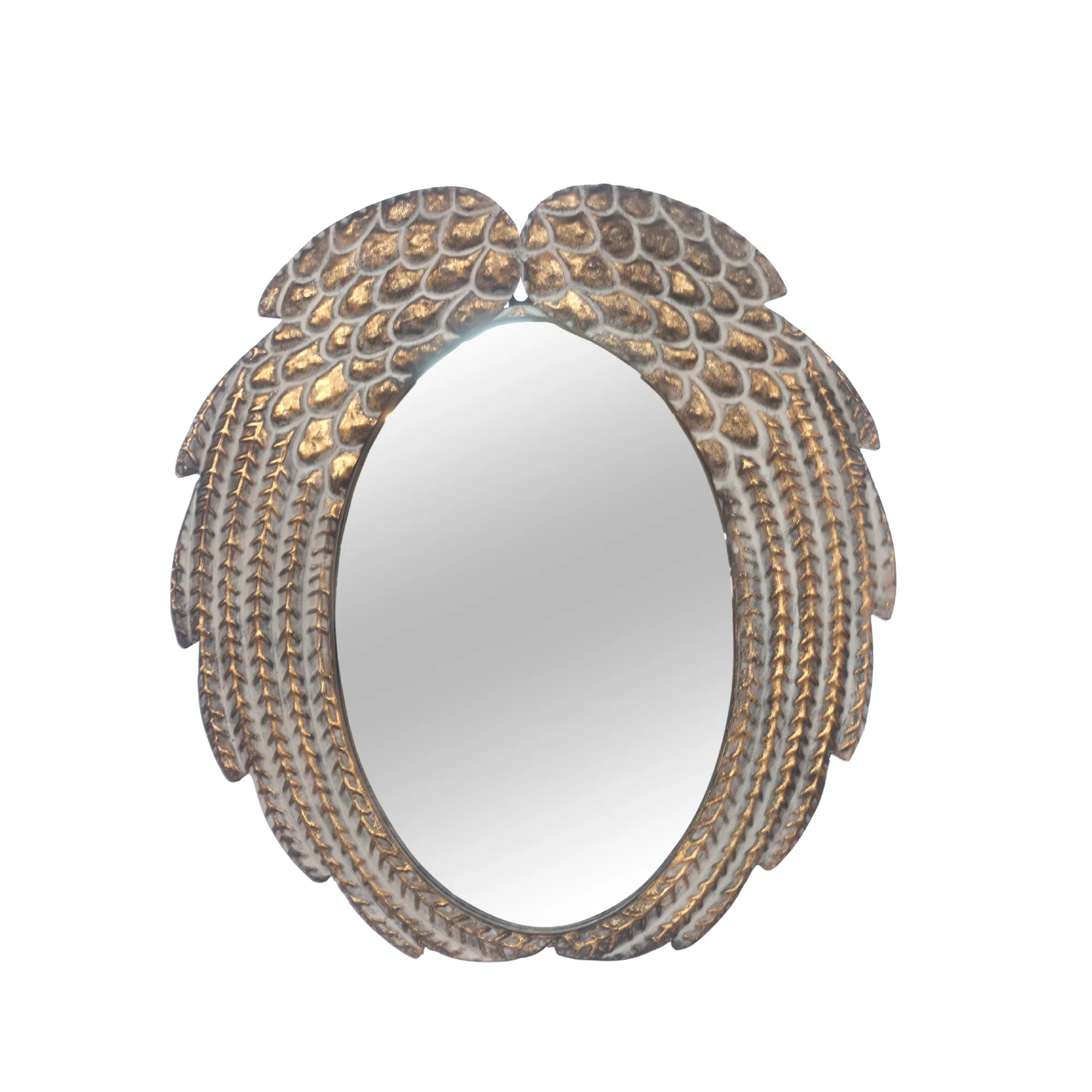 Runder Metall-Spiegel 'Angel Wings', antik gold, H 49 cm, B 46 cm, T 4 cm