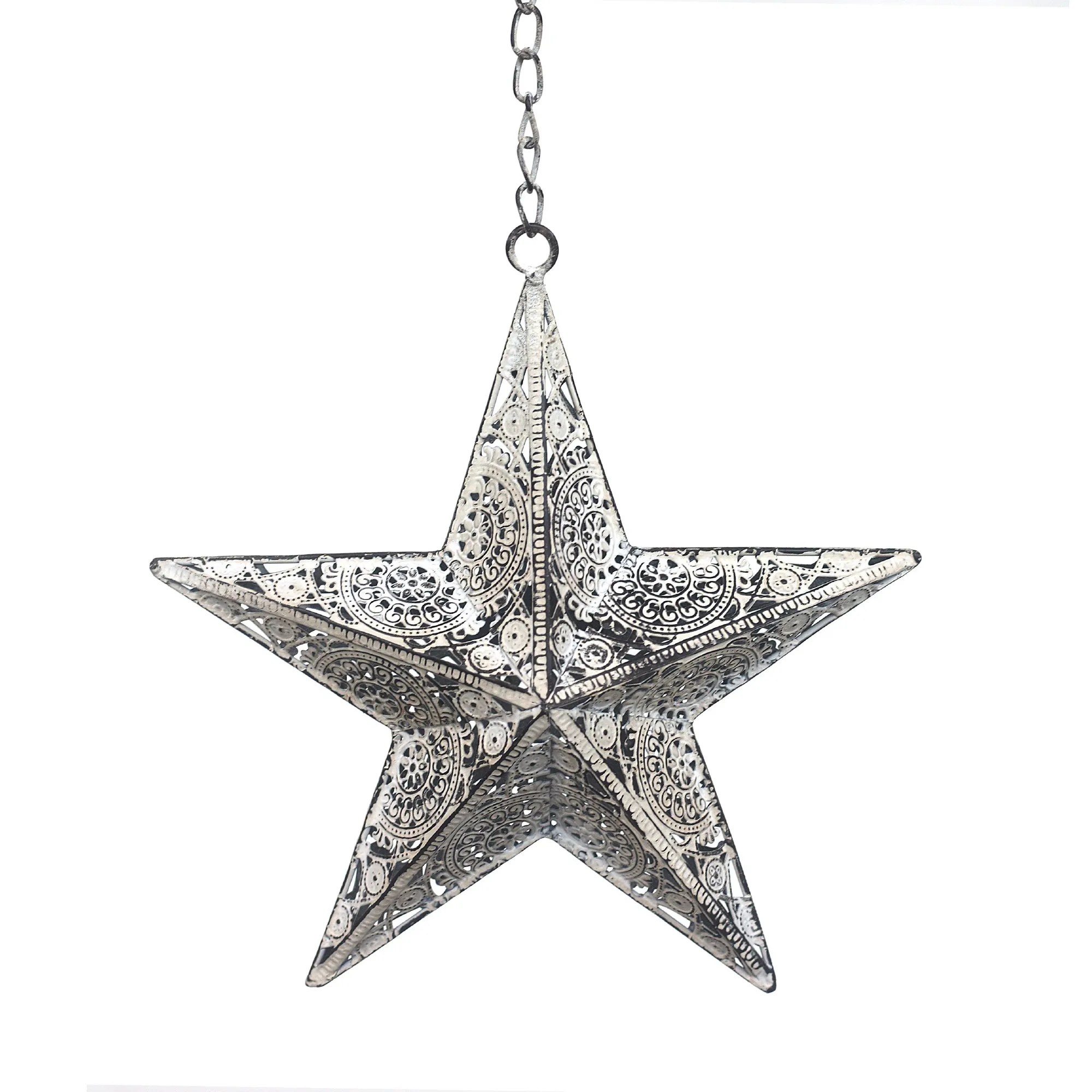 Metall-Stern an Kette, antik weiß, H 23 cm, B 22 cm, L 7 cm