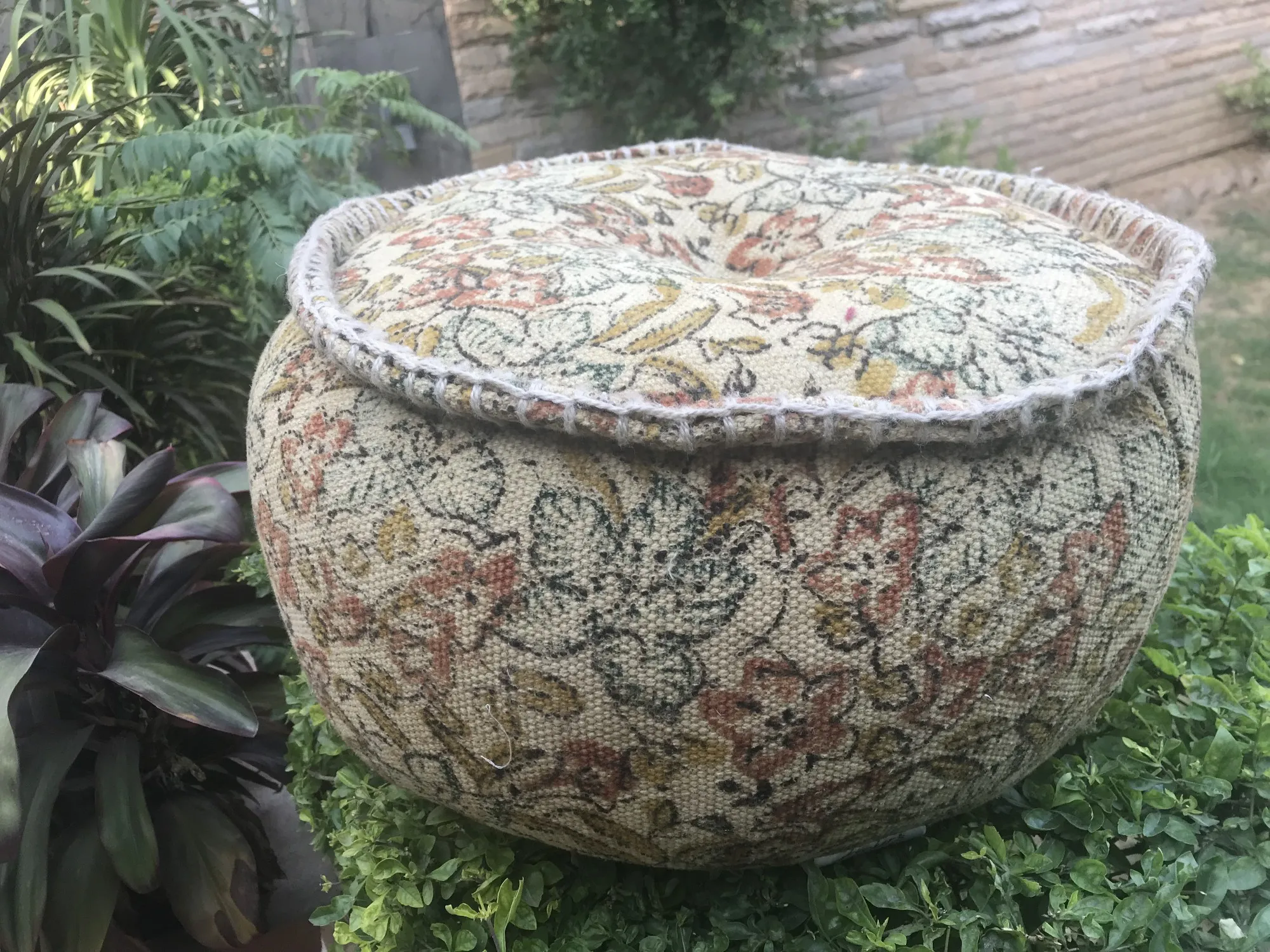 Runder Pouf, beige, multicolor, Ø 40 cm, H 20 cm