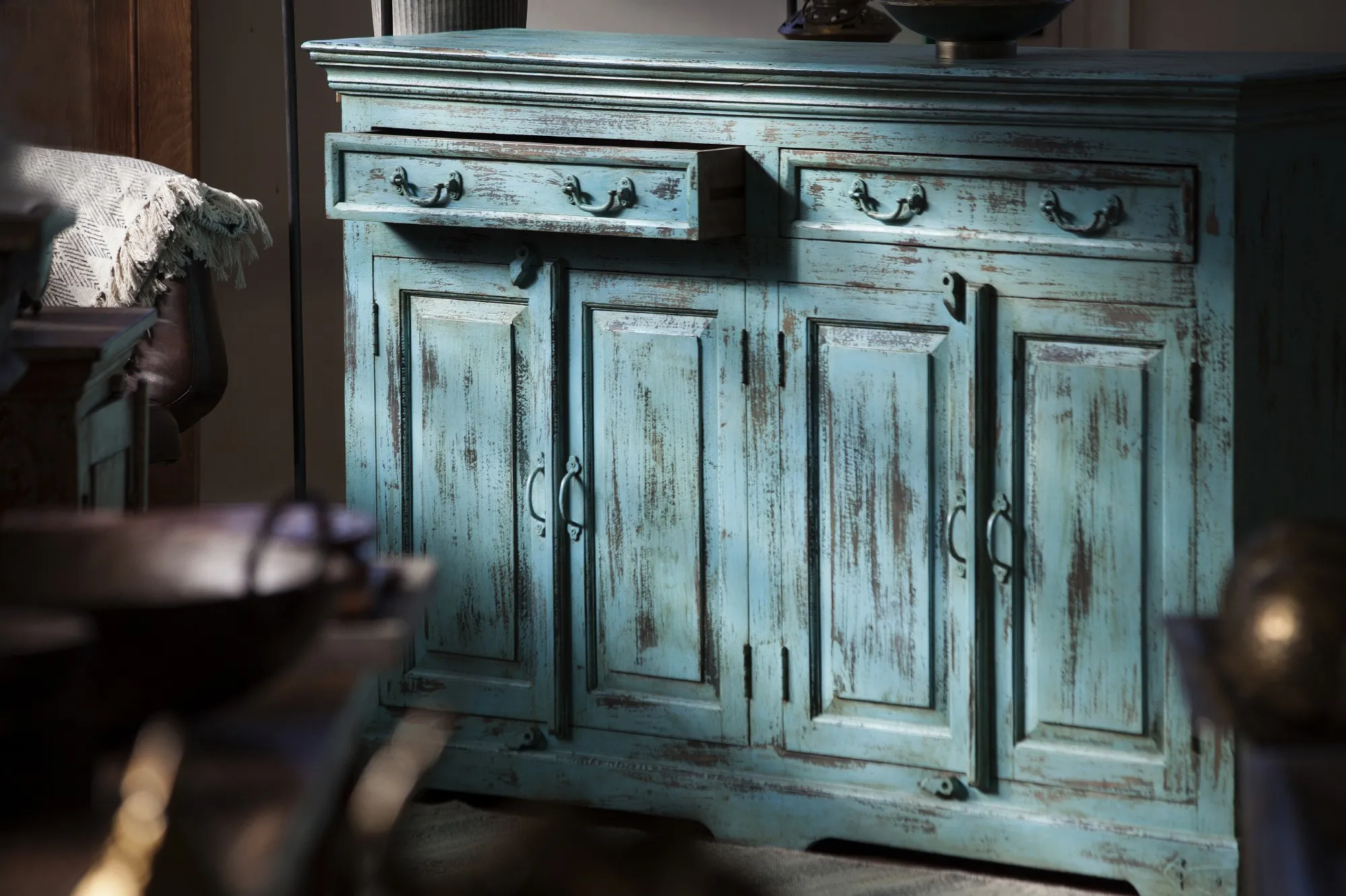 Sideboard 'Idar', blau, T 40 cm, B 150 cm, H 100 cm