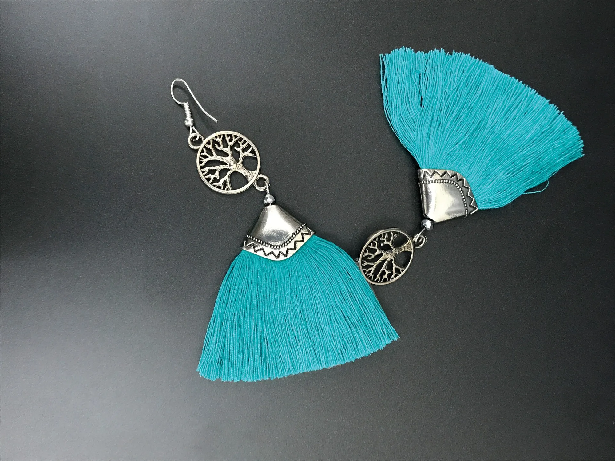Ohrringe 'Lebensbaum Troddel', türkis, H 5 cm, B 4,5 cm