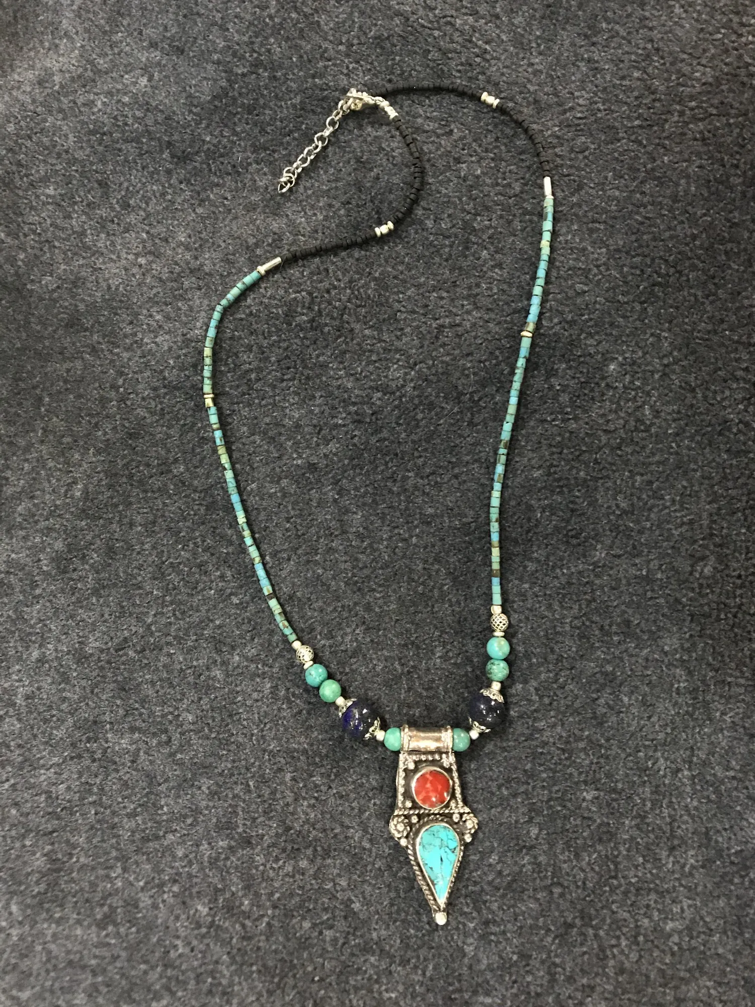 Collier Onyx und Türkis, L 45 cm