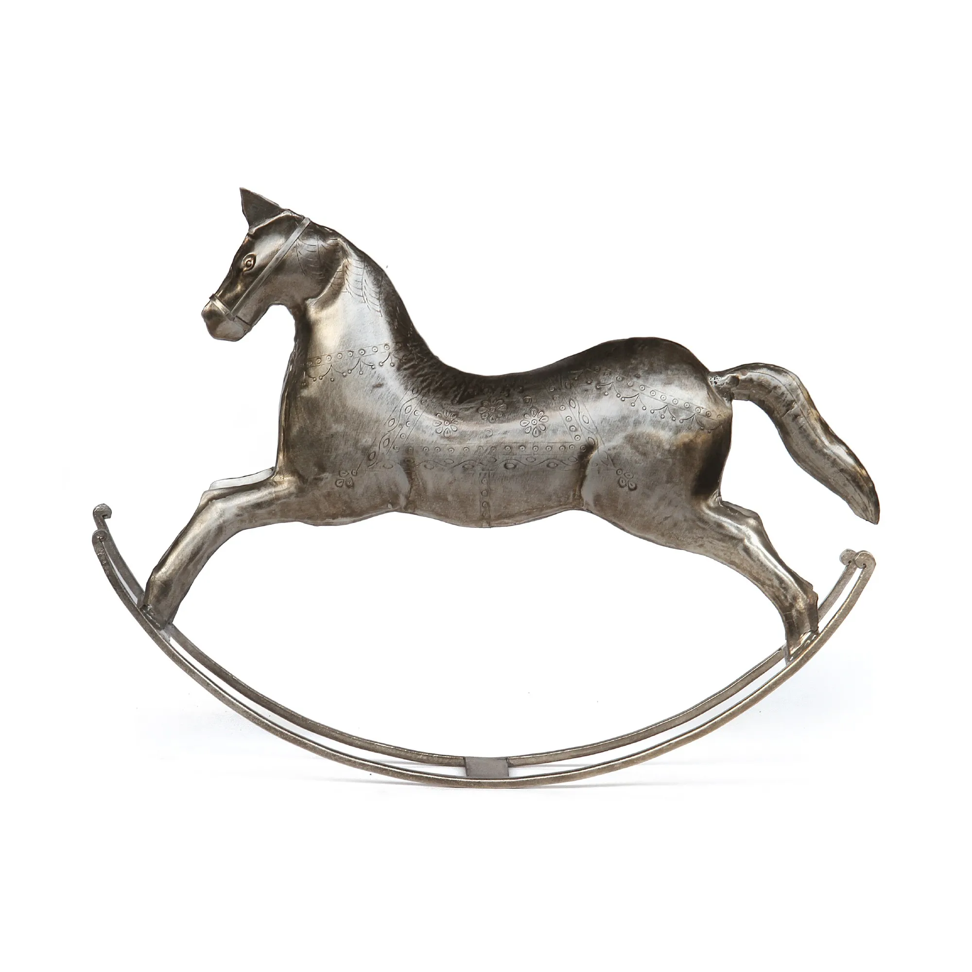 Schaukelpferd antik, silbergrau, T 8 cm, B 45 cm, H 34 cm