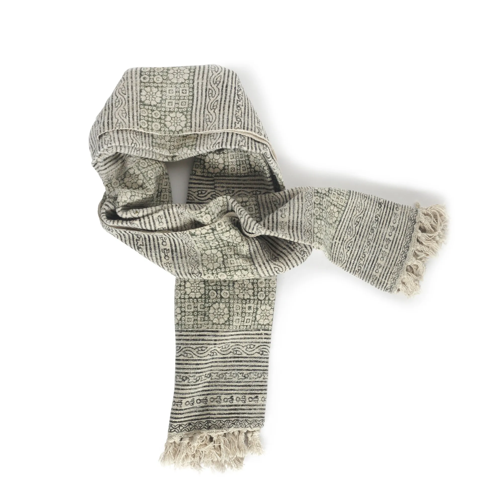 Throw 'Pahana', grün, beige, T 120 cm, B 170 cm