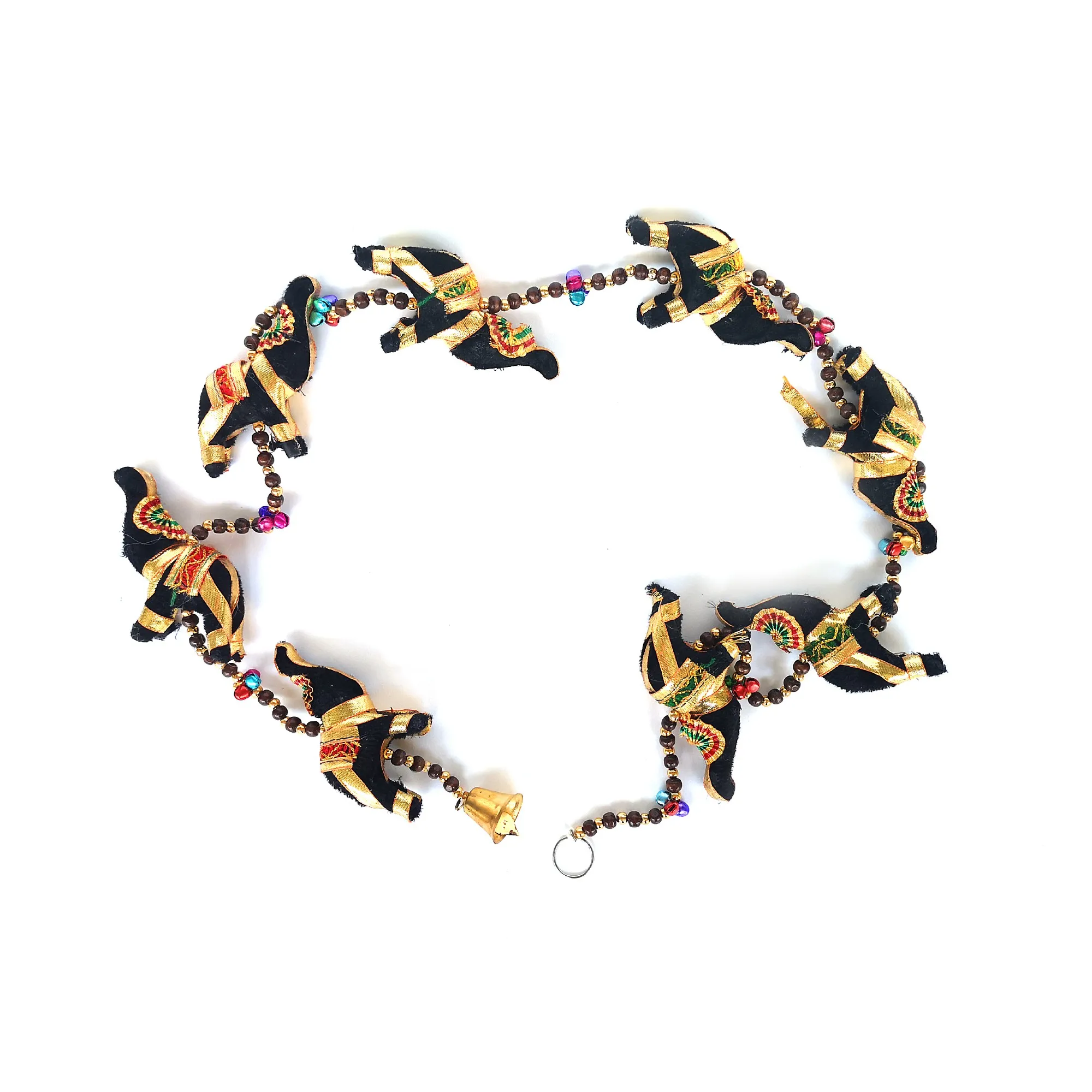 8er Kette 'Elefant' hängend, schwarz, gold, T 5 cm, B 9 cm, H 120 cm