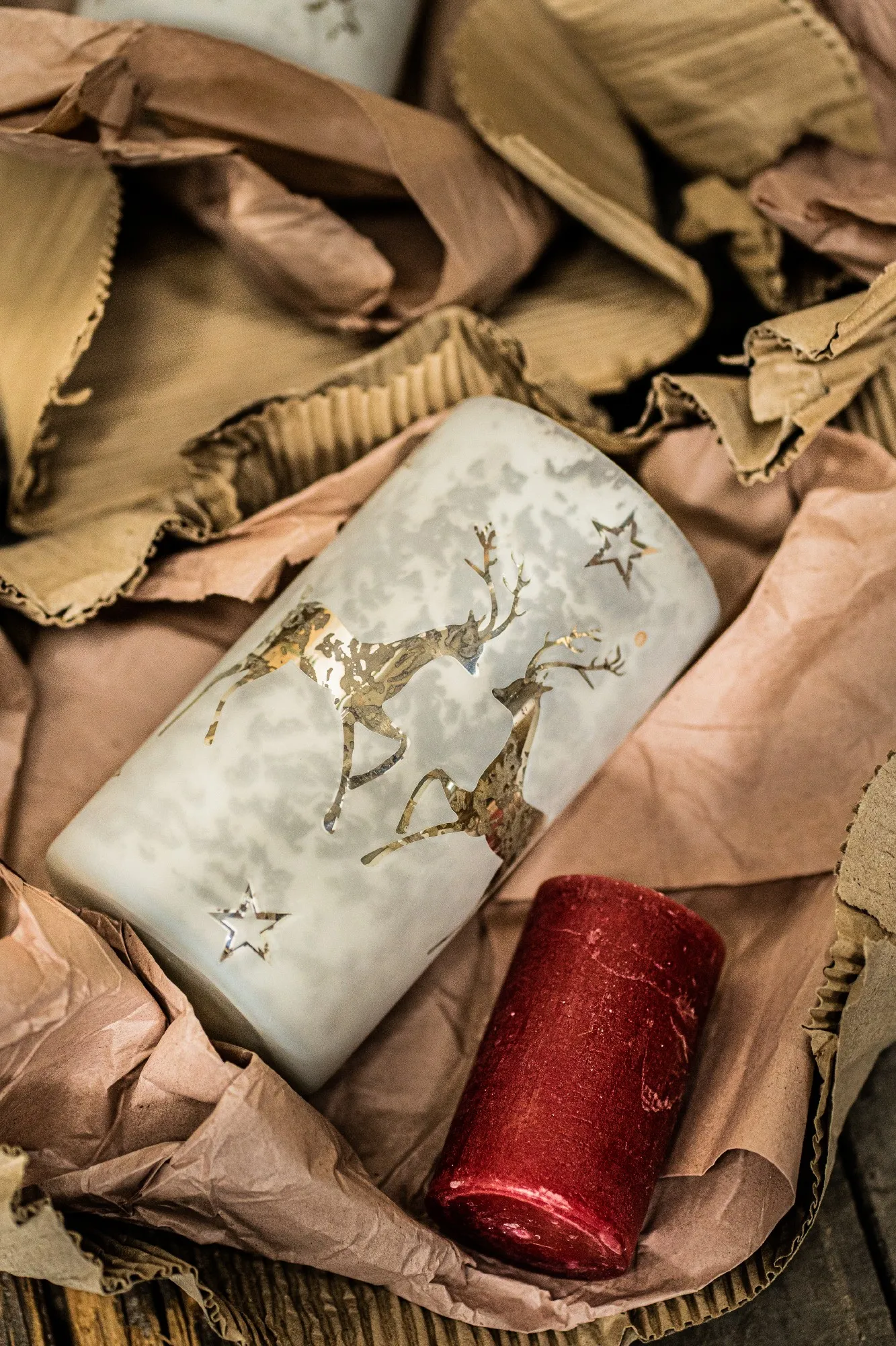 Windlicht 'Hiran' weiß mit Sternen, weiß, silber, Ø 10 cm, H 18 cm