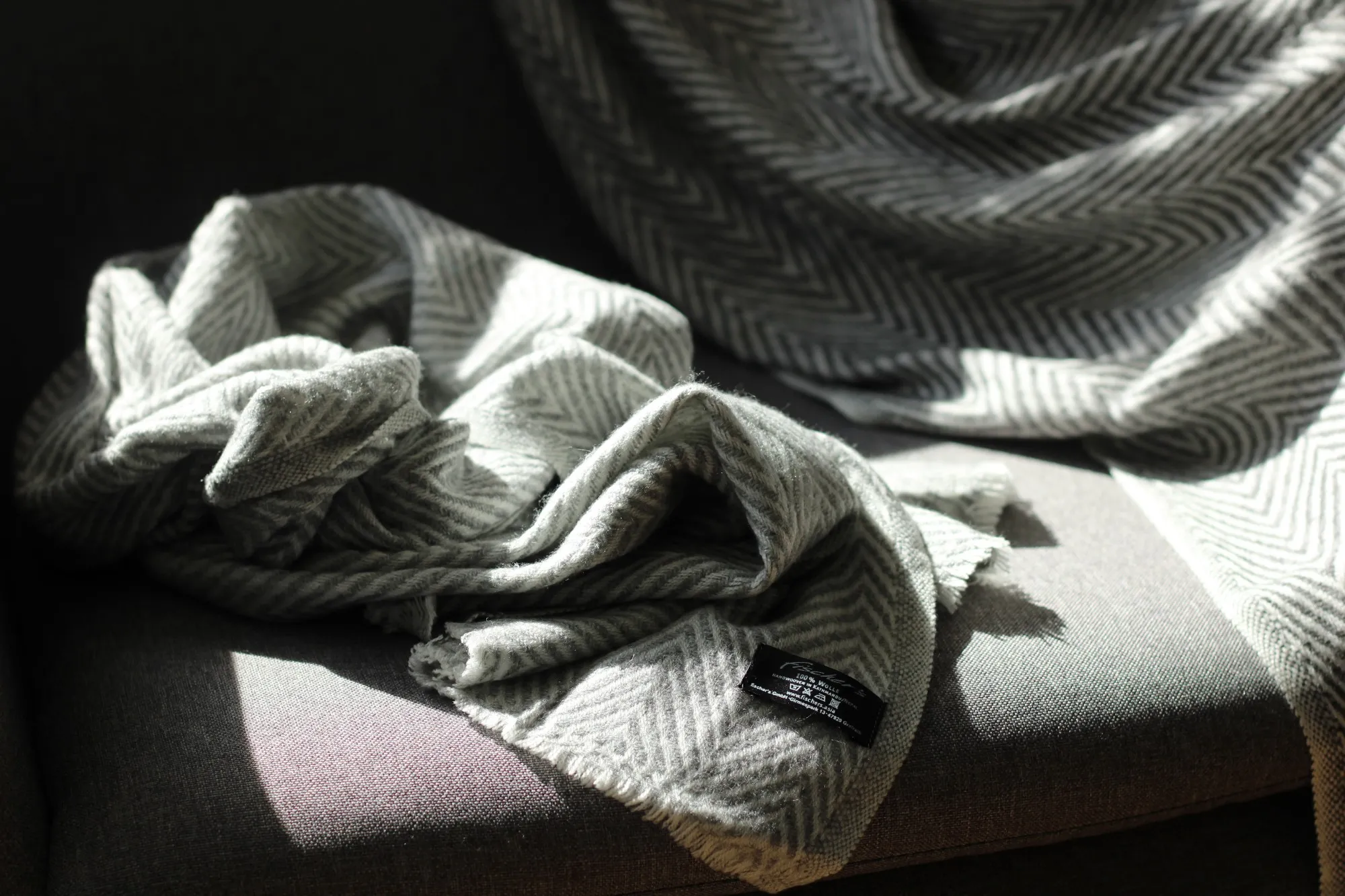 Wollstola 'Birna', grau-weiß, L 200 cm, B 70 cm