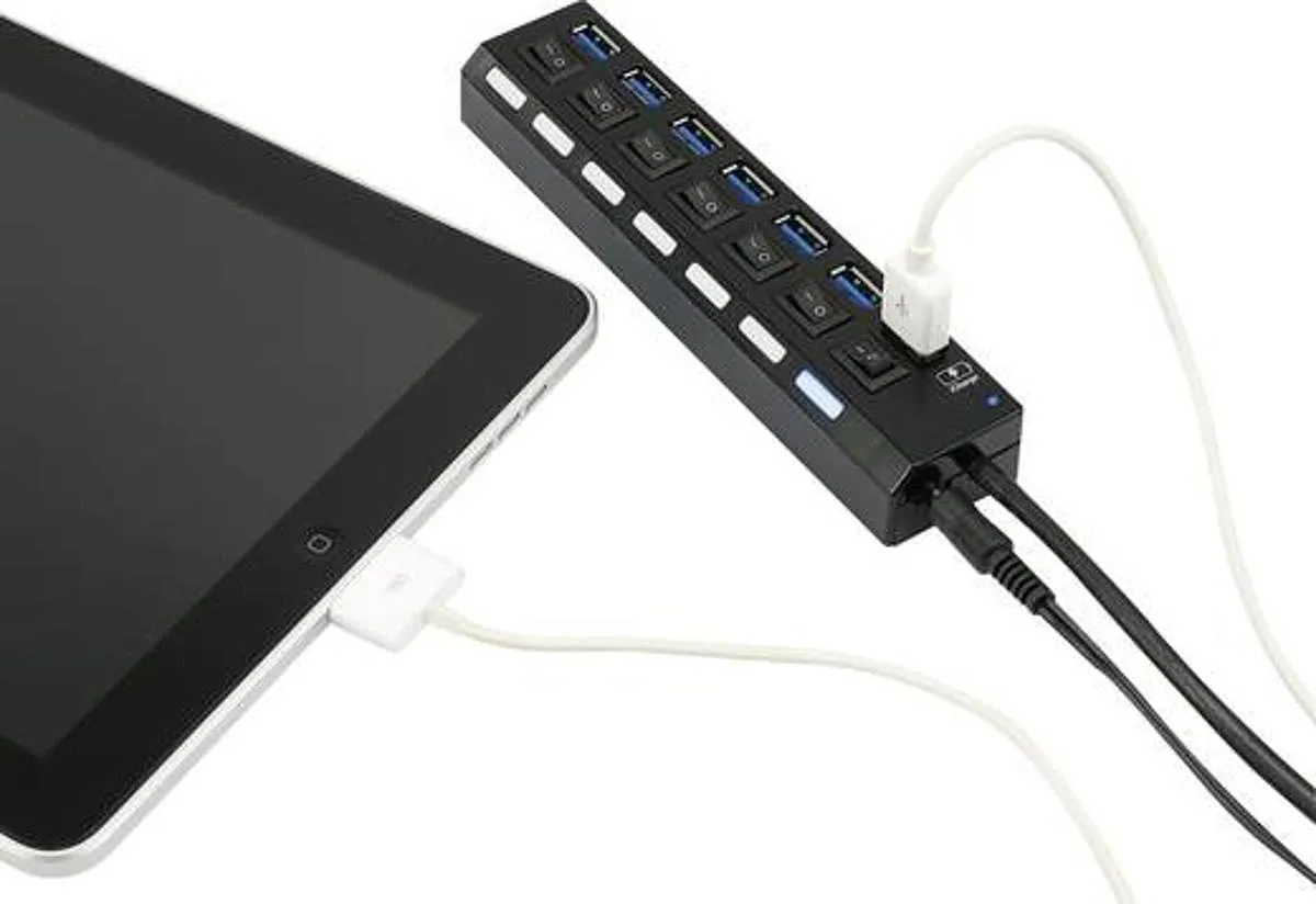 Renkforce 7 Port Usb 3.0 Hub Einzeln Schaltbar Status Le Ds I Pad Ladeport Schw527 B-Ware