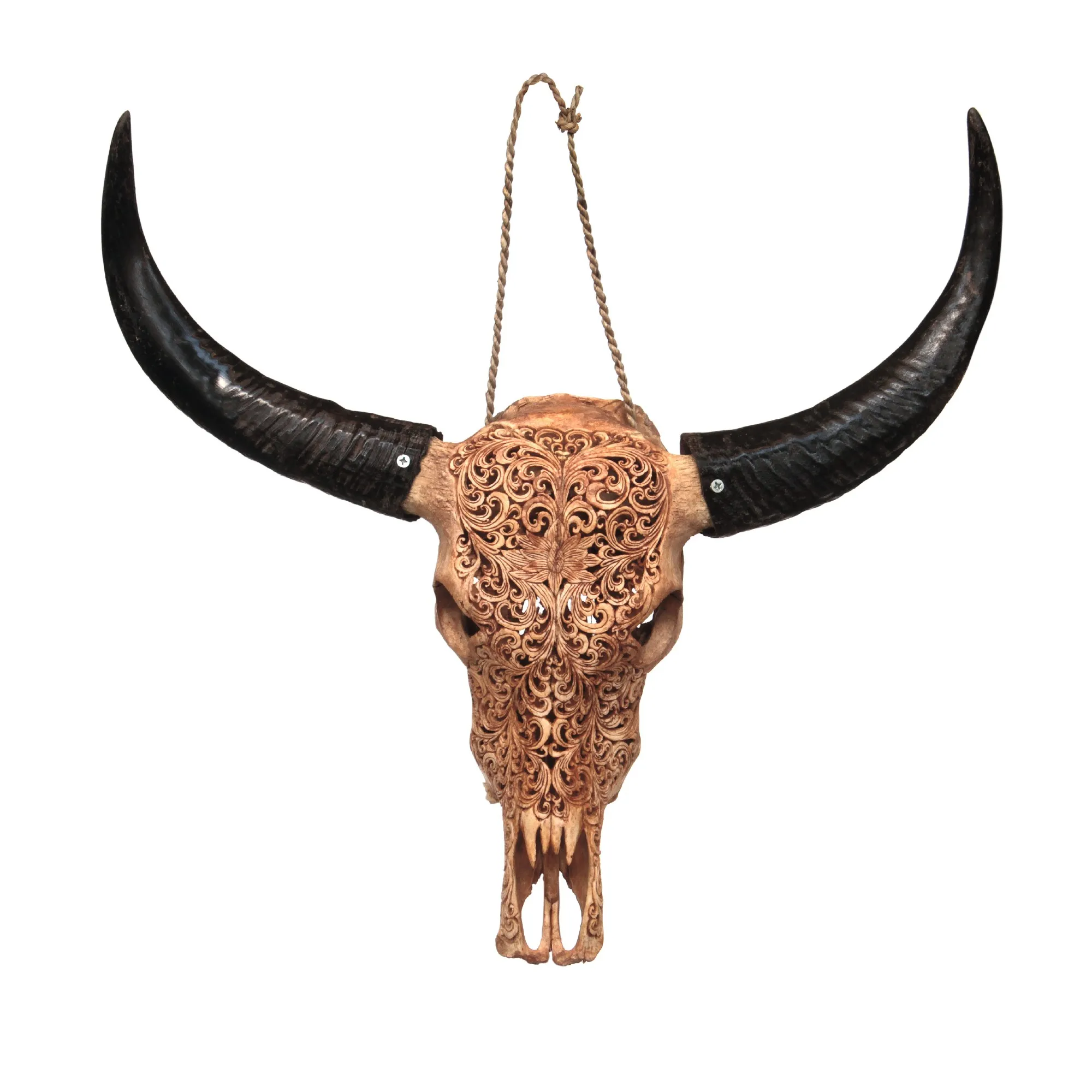 Büffelschädel 'Harjono', antikbraun, B 90 cm, H 60 cm, L 30 cm