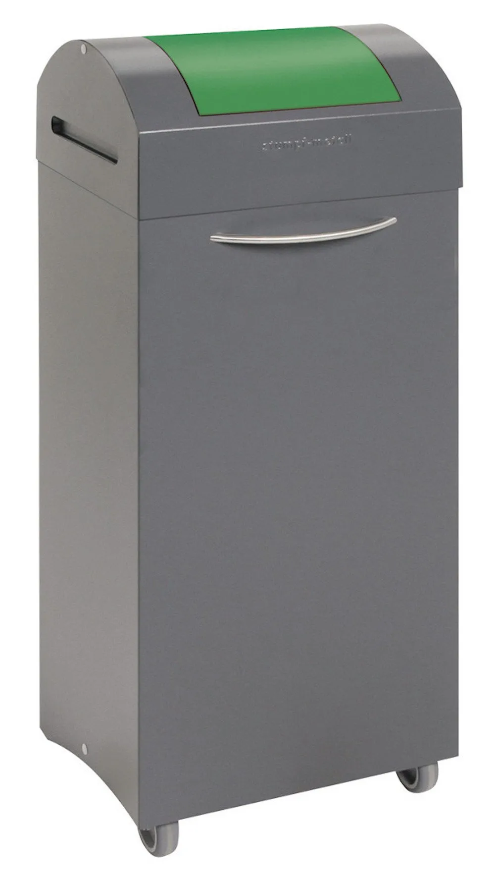 Abfallsammler mit selbstschließendem Pendeldeckel & Frontrollen | 75 Liter, HxBxT 94x38x32cm | Feuer- & Geruchshemmend | Anthrazitgrau/Verkehrsgrün