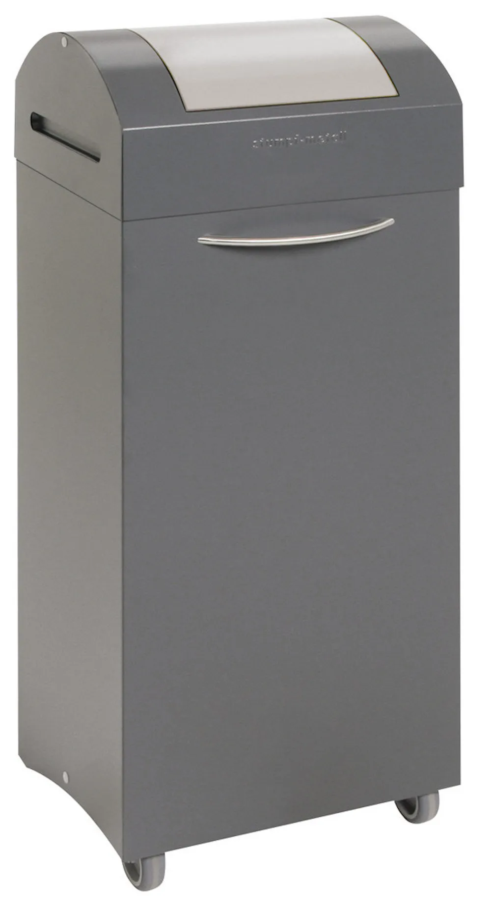 Abfallsammler mit selbstschließendem Pendeldeckel & Frontrollen | 75 Liter, HxBxT 94x38x32cm | Feuer- & Geruchshemmend | Anthrazitgrau/Lichtgrau
