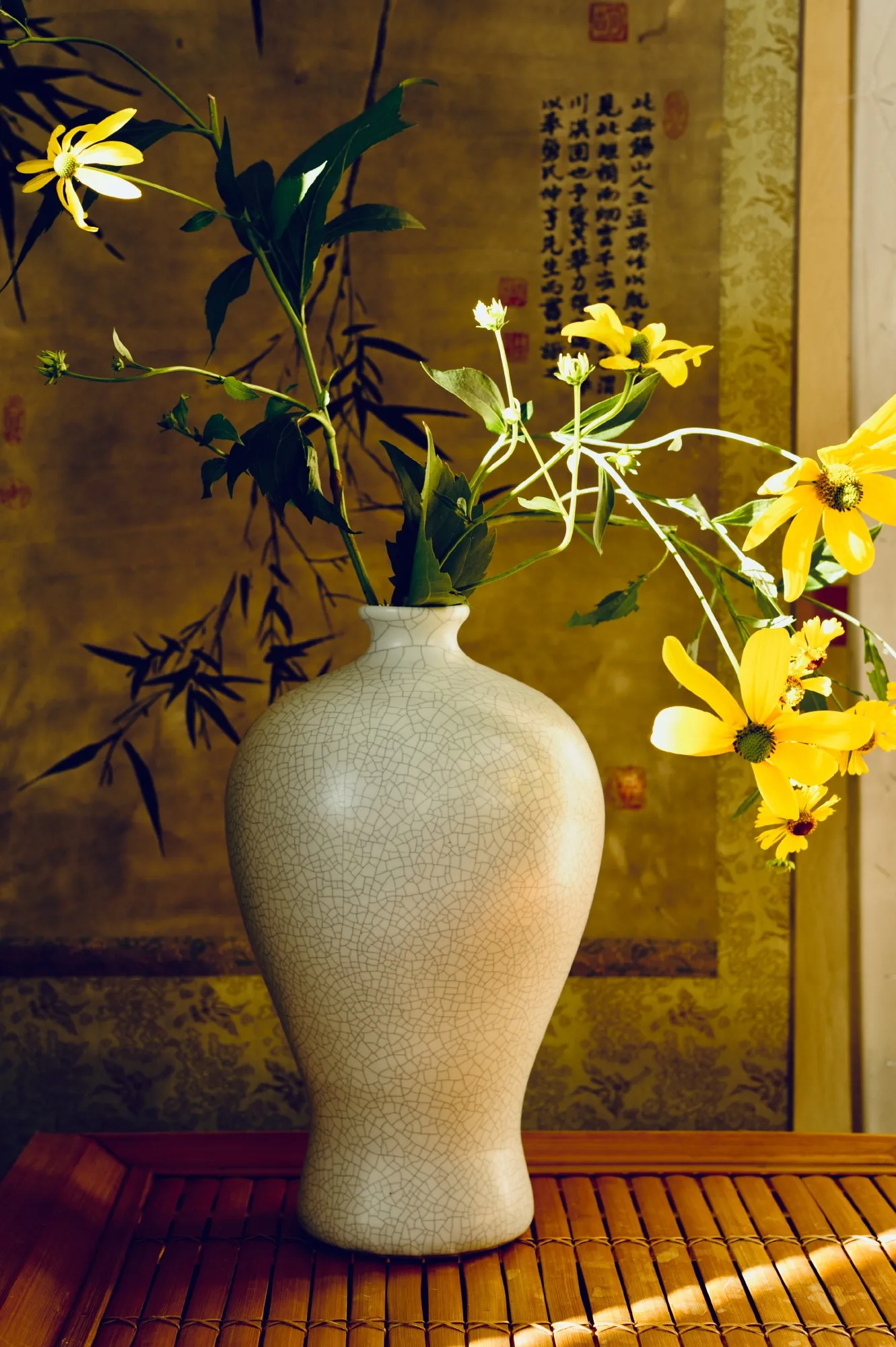 Keramikvase 'Craquelé', grau, Ø 21 cm, H 34 cm