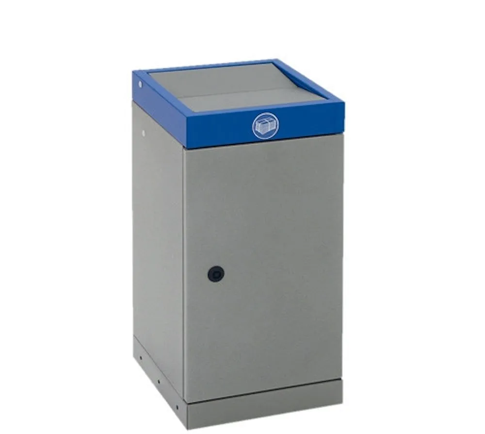 Abfallsammler mit nach unten öffnendem Doppel-Schwingdeckel | 30 Liter, HxBxT 60x30x30cm | Feuer- & Geruchshemmend | Graualu/Enzianblau
