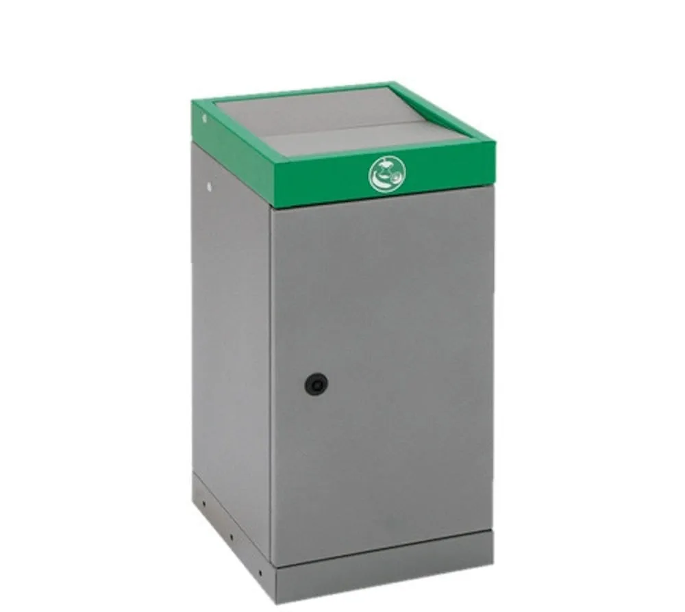 Abfallsammler mit nach unten öffnendem Doppel-Schwingdeckel | 30 Liter, HxBxT 60x30x30cm | Feuer- & Geruchshemmend | Graualu/Verkehrsgrün