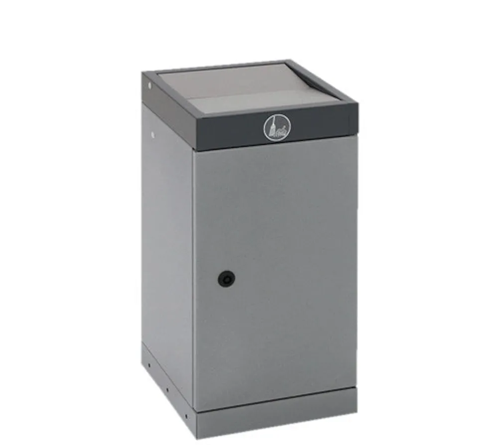 Abfallsammler mit nach unten öffnendem Doppel-Schwingdeckel | 30 Liter, HxBxT 60x30x30cm | Feuer- & Geruchshemmend | Graualu/Anthrazitgrau