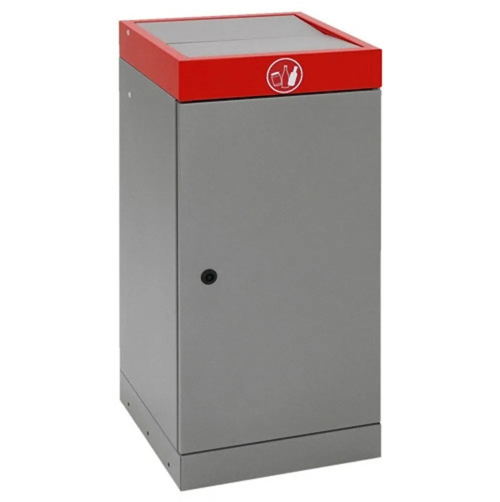 Abfallsammler mit nach unten öffnendem Doppel-Schwingdeckel | 70 Liter, HxBxT 85x40x38cm | Feuer- & Geruchshemmend | Graualu/Feuerrot
