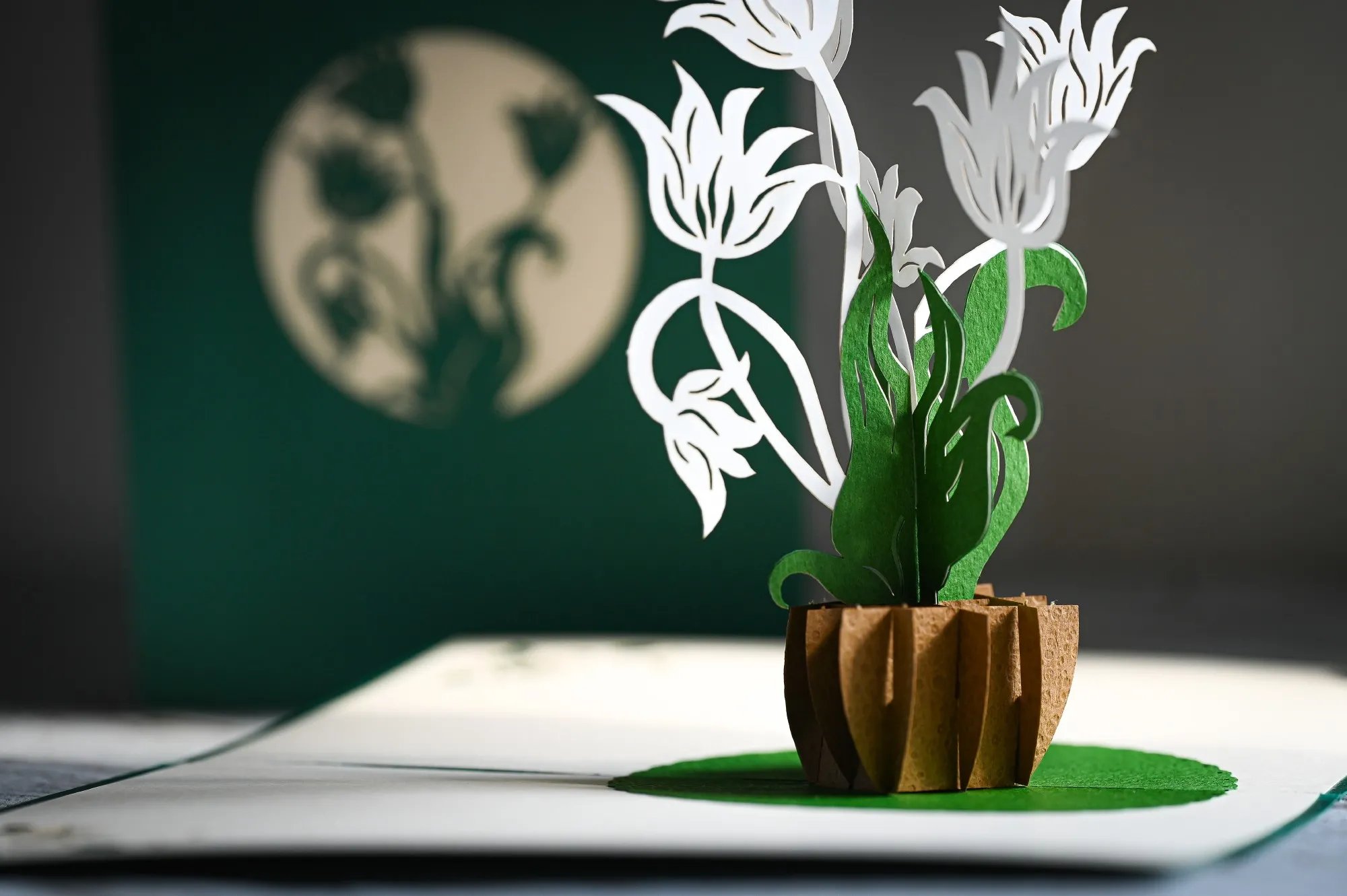 Pop-Up Karte 'Blume', weiß, L 18 cm, B 13 cm