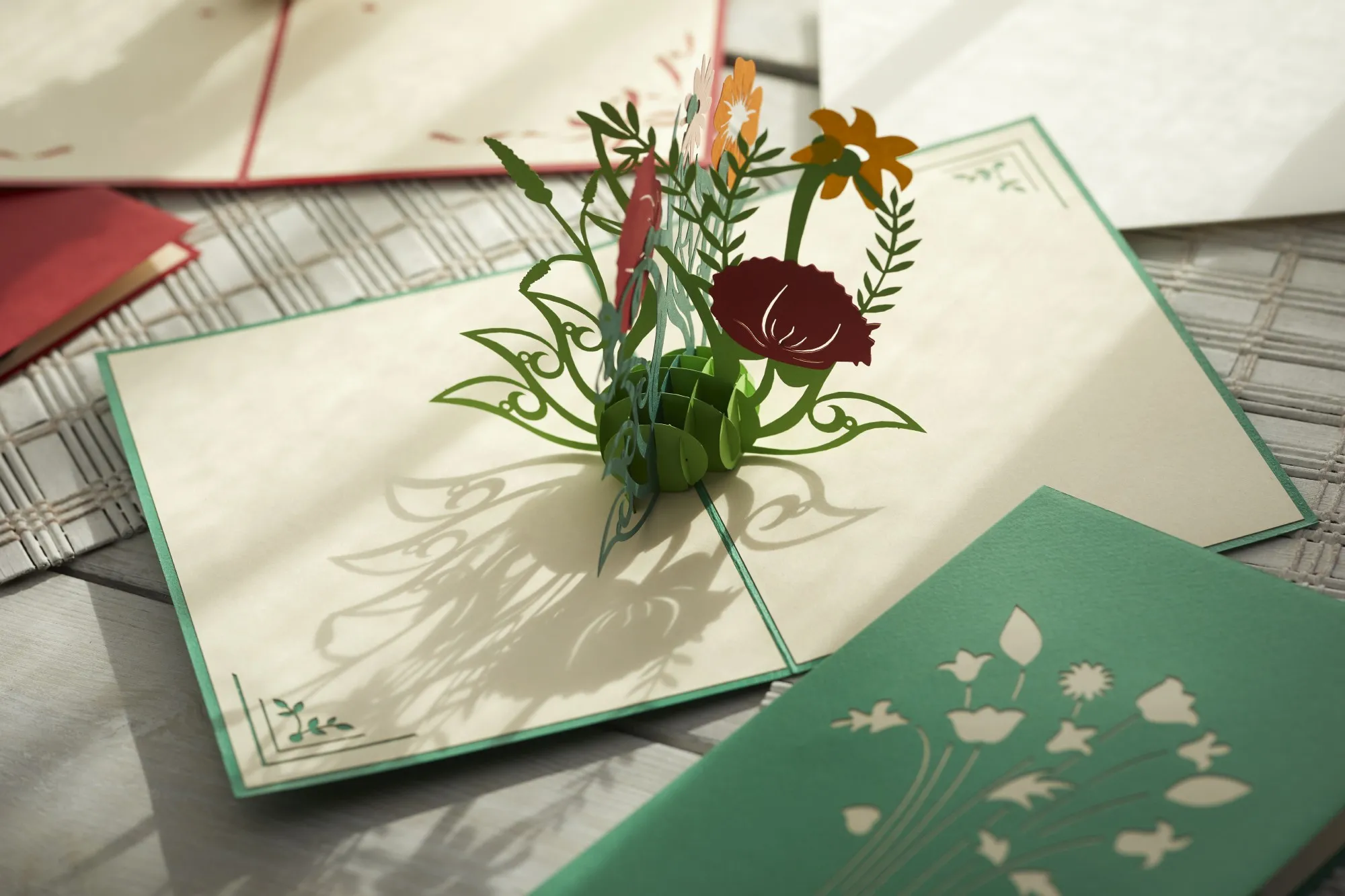 Pop-Up Karte 'Blumen', grün, L 18 cm, B 13 cm