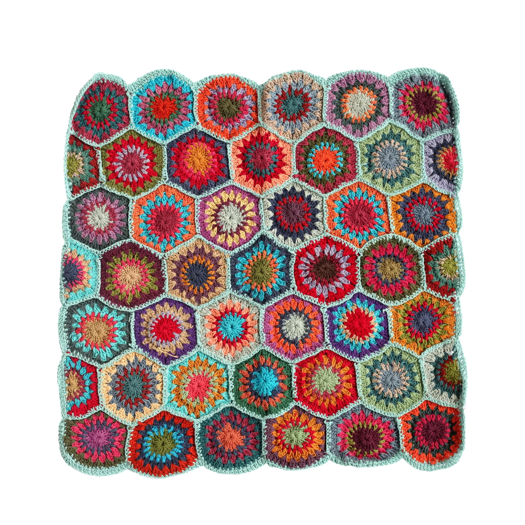 Sitz-Cover gehäkelt, türkise Umrandung, T 45 cm, B 45 cm