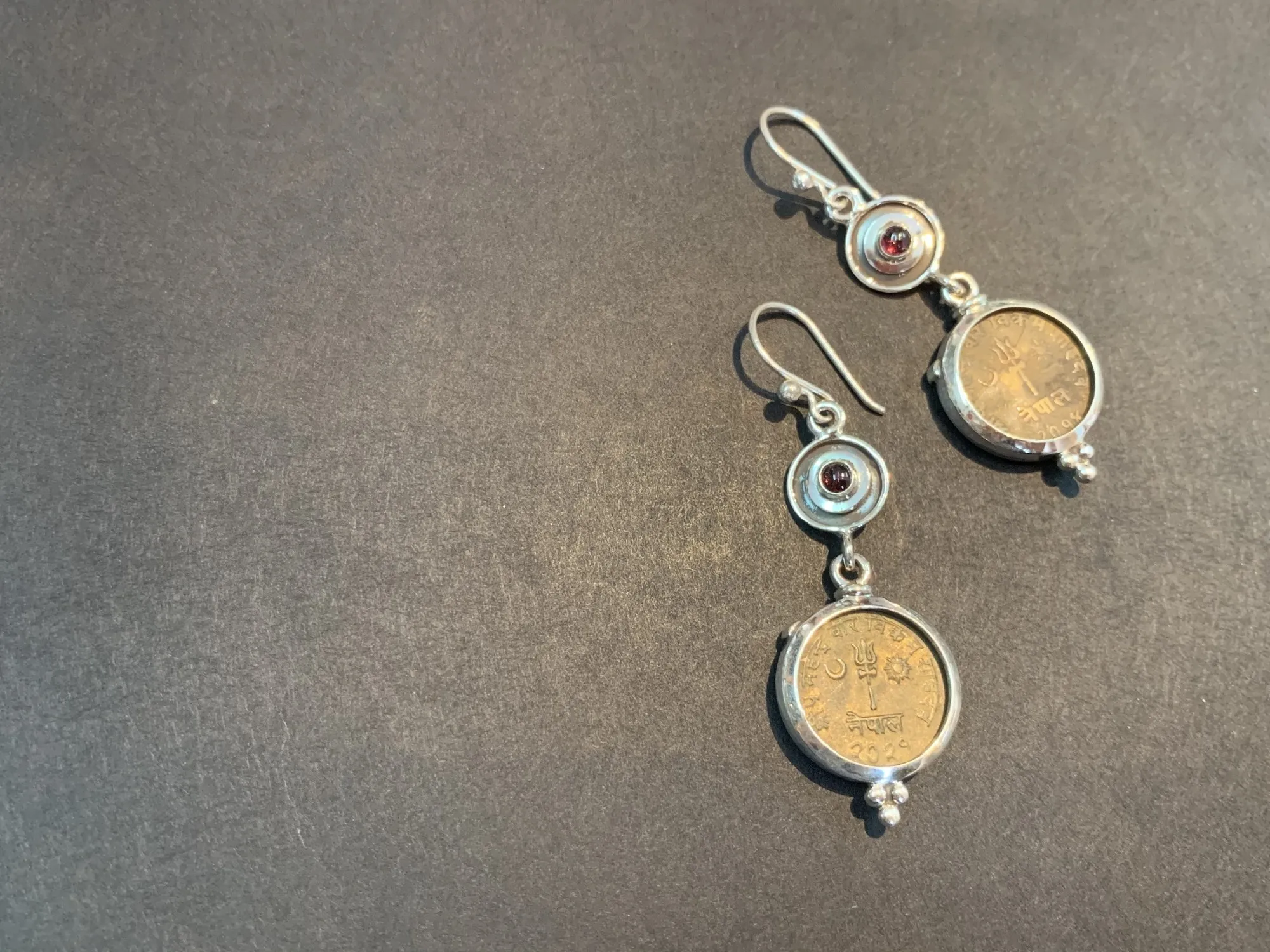 Ohrring 925 Silber Münze/Granat