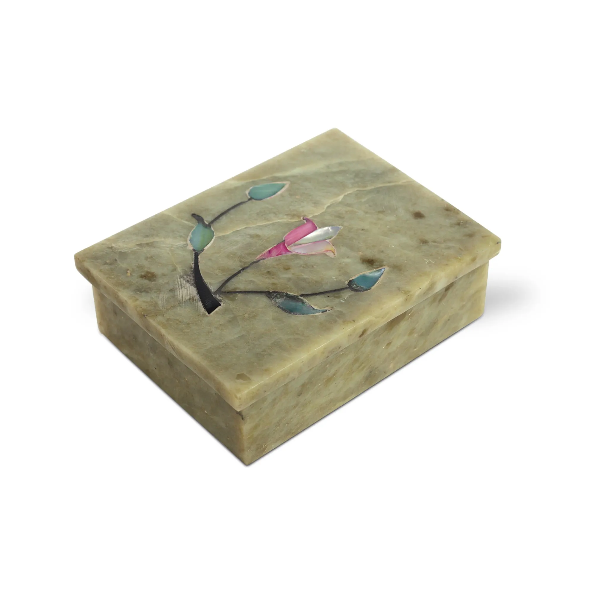 Speckstein-Box 'Blume', natur, T 10 cm, B 8 cm, H 3 cm