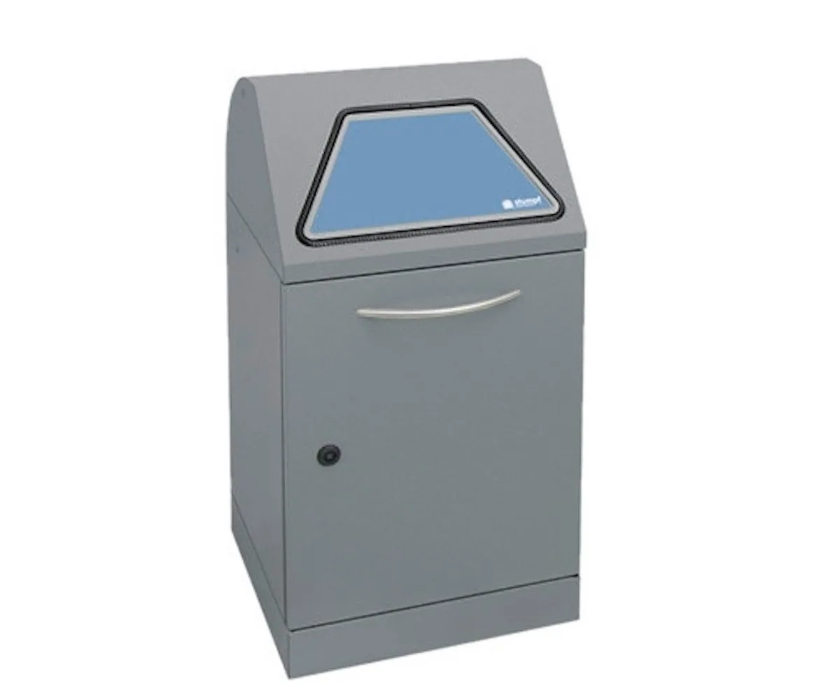 Abfallbehälter mit verzinktem Stahleinsatz | 45 Liter, HxBxT 80x40x38cm | Brandschutzklasse A1 | Dunkelgrau mit Klappenaufkleber in 4 Farben