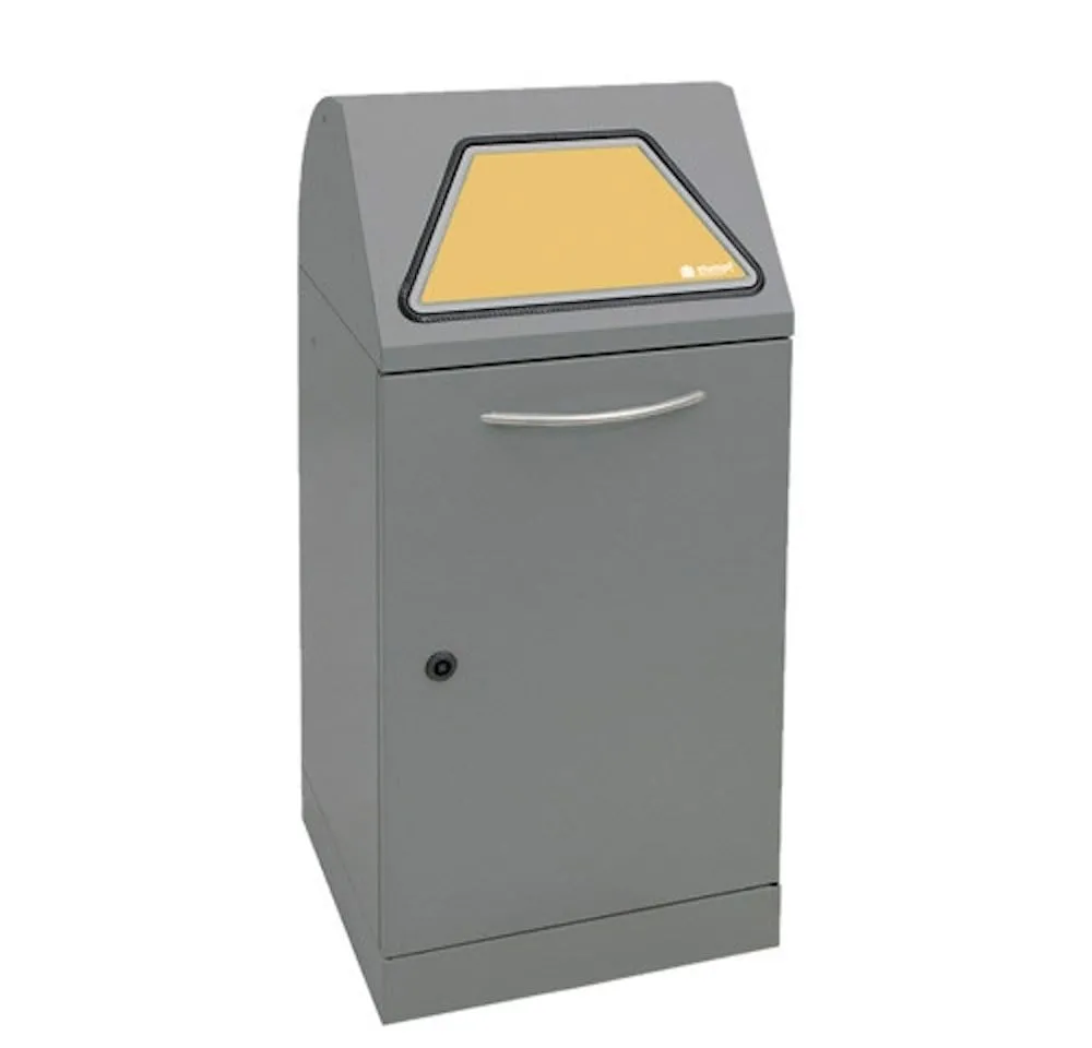 Abfallbehälter mit ausziehbarer Tütenhalterung | 60 Liter, HxBxT 90x40x38cm | Dunkelgrau mit Klappenaufkleber in 4 Farben