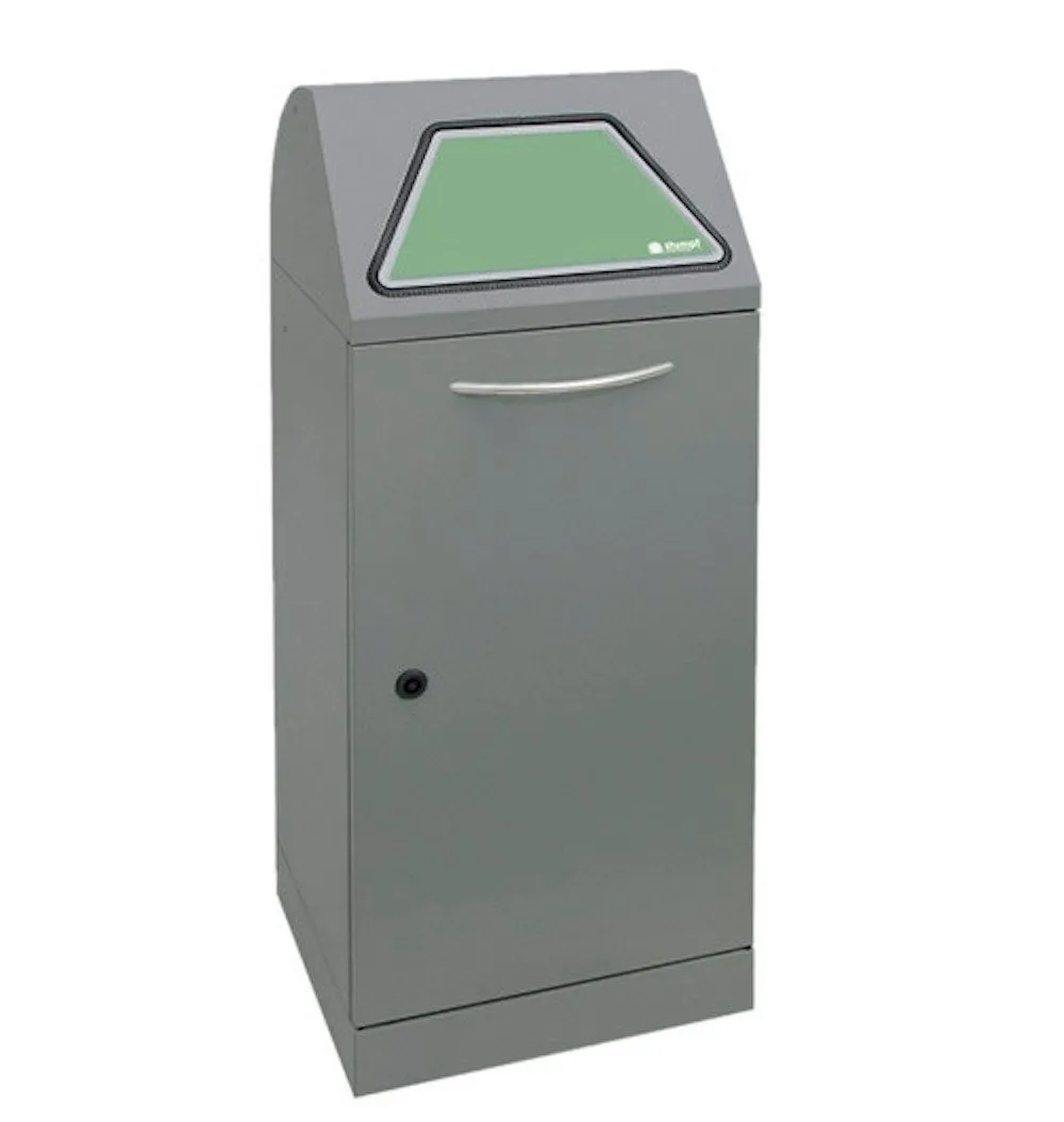 Abfallbehälter mit ausziehbarer Tütenhalterung | 75 Liter, HxBxT 100x40x38cm | Brandschutzklasse A1 | Dunkelgrau mit Klappenaufkleber in 4 Farben