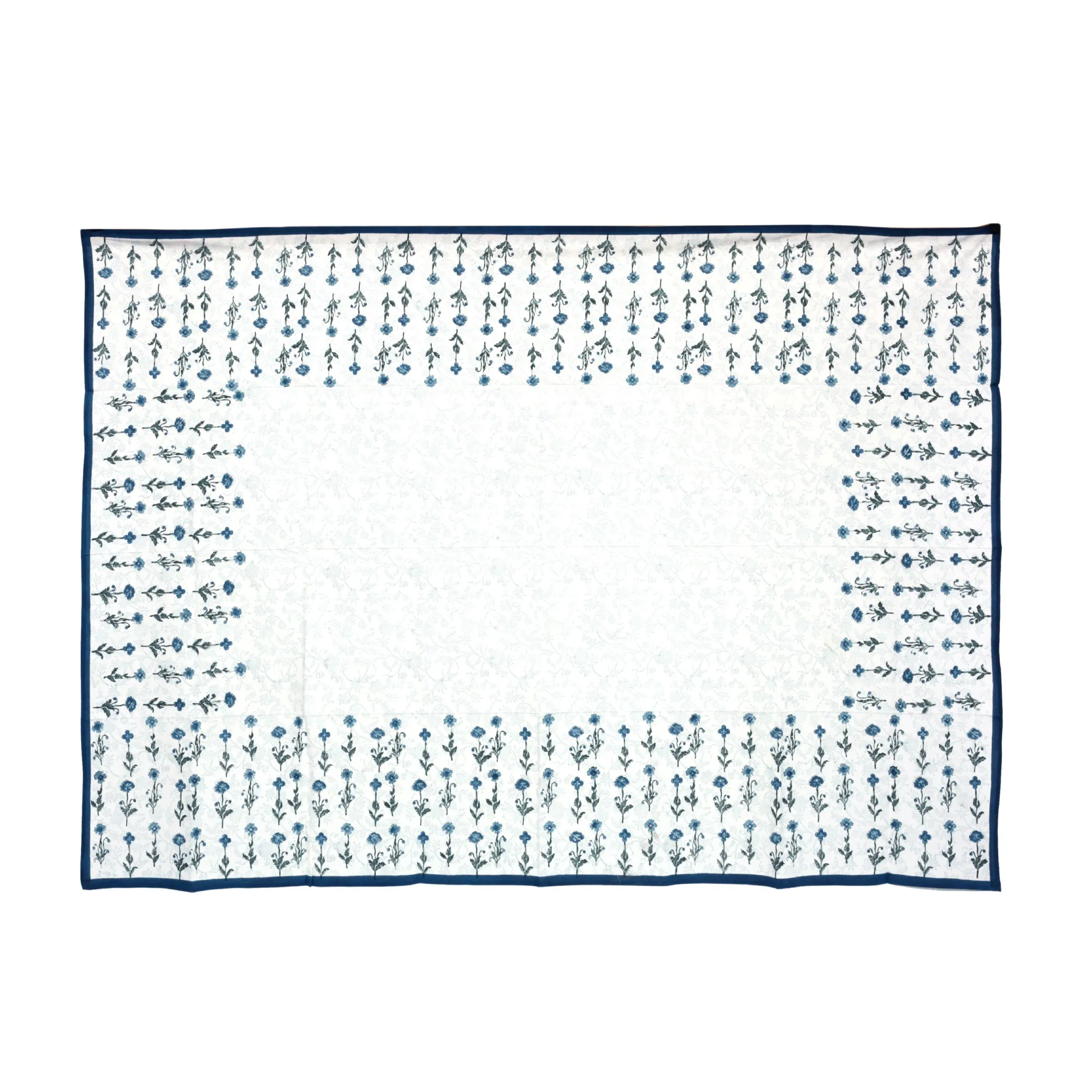 Tischdecke mit Blumenmuster, weiß, blau, T 150 cm, B 225 cm