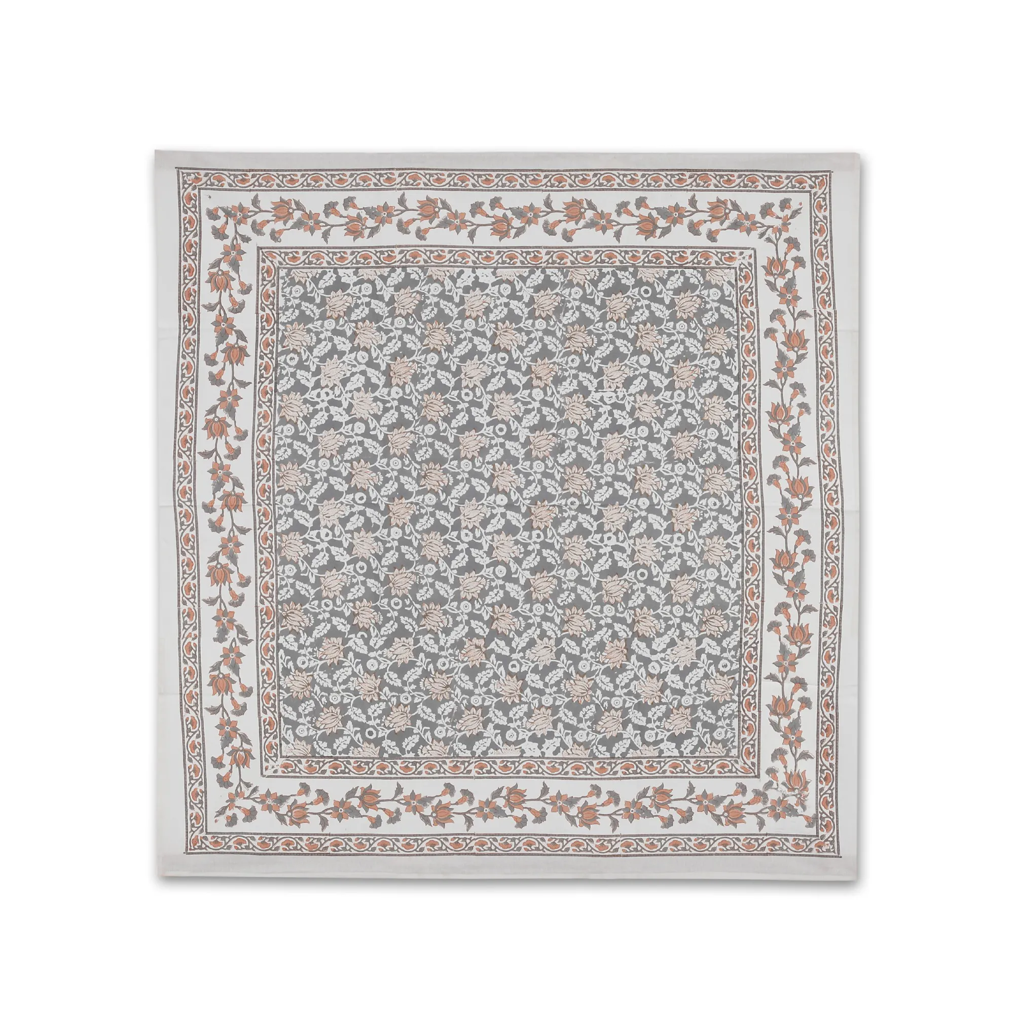 Tischdecke floral, grau, beige, L 100 cm, B 100 cm
