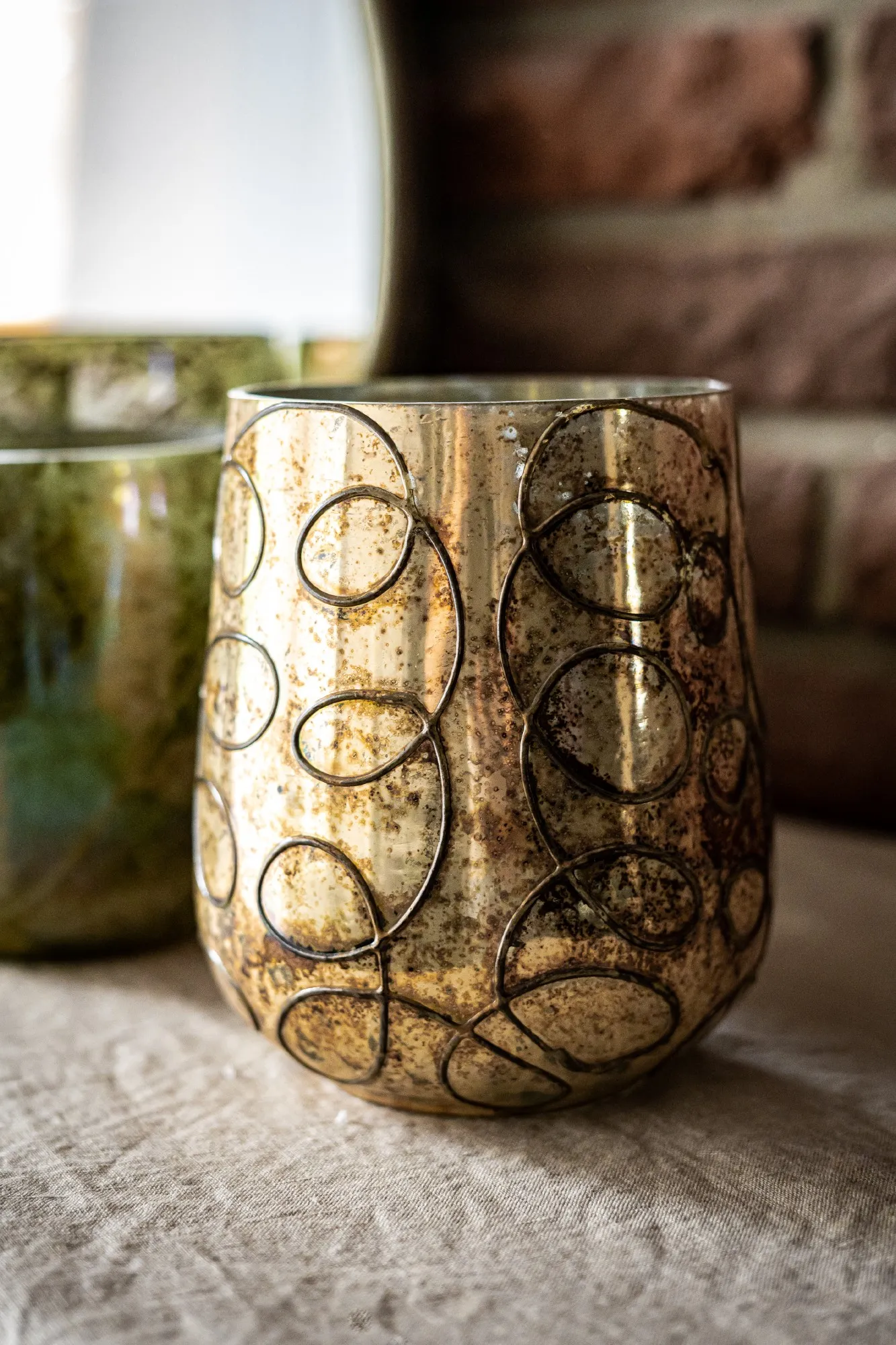 Windlicht 'Moudre', antik silber, Ø 12 cm, H 15 cm