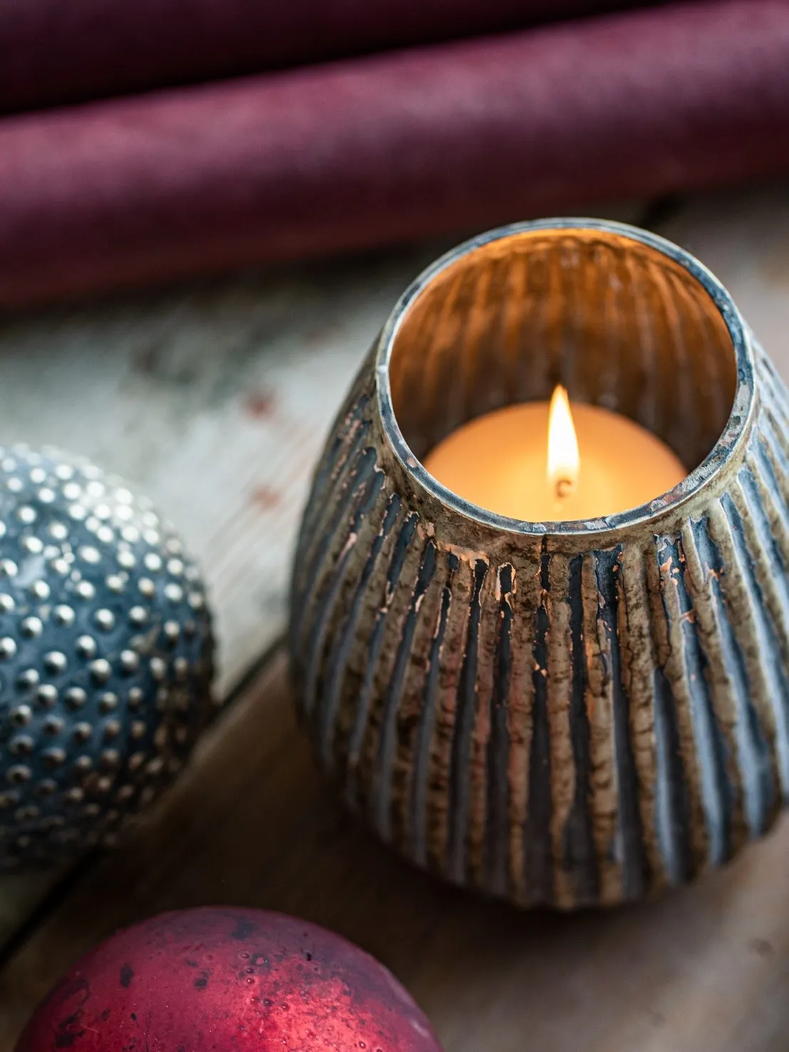 Windlicht 'Kerp', antik silber, H 15 cm, Ø 13 cm