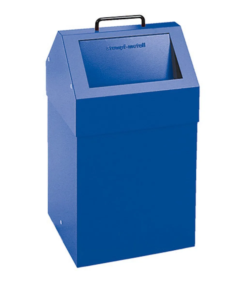 Abfallsammler mit selbstschließender Einwurfklappe | 45 Liter, HxBxT 64x33x31cm | Feuer- & Geruchshemmend | Enzianblau
