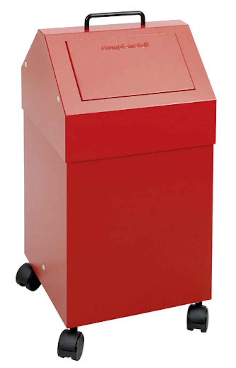 Fahrbarer Abfallsammler mit selbstschließender Einwurfklappe | 45 Liter, HxBxT 71,5x33x31cm | Feuer- & Geruchshemmend | Feuerrot
