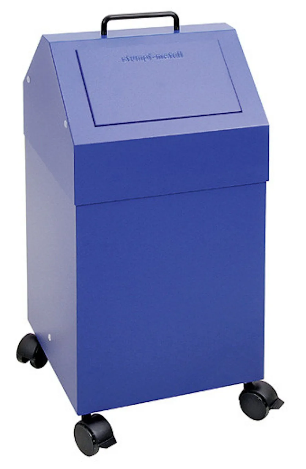Fahrbarer Abfallsammler mit selbstschließender Einwurfklappe | 45 Liter, HxBxT 71,5x33x31cm | Feuer- & Geruchshemmend | Enzianblau