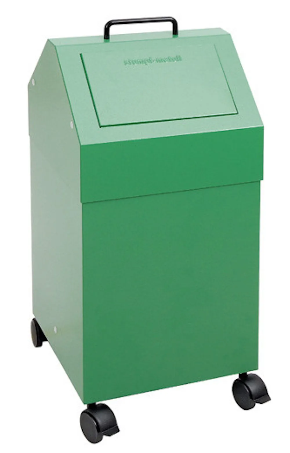 Fahrbarer Abfallsammler mit selbstschließender Einwurfklappe | 45 Liter, HxBxT 71,5x33x31cm | Feuer- & Geruchshemmend | Verkehrsgrün