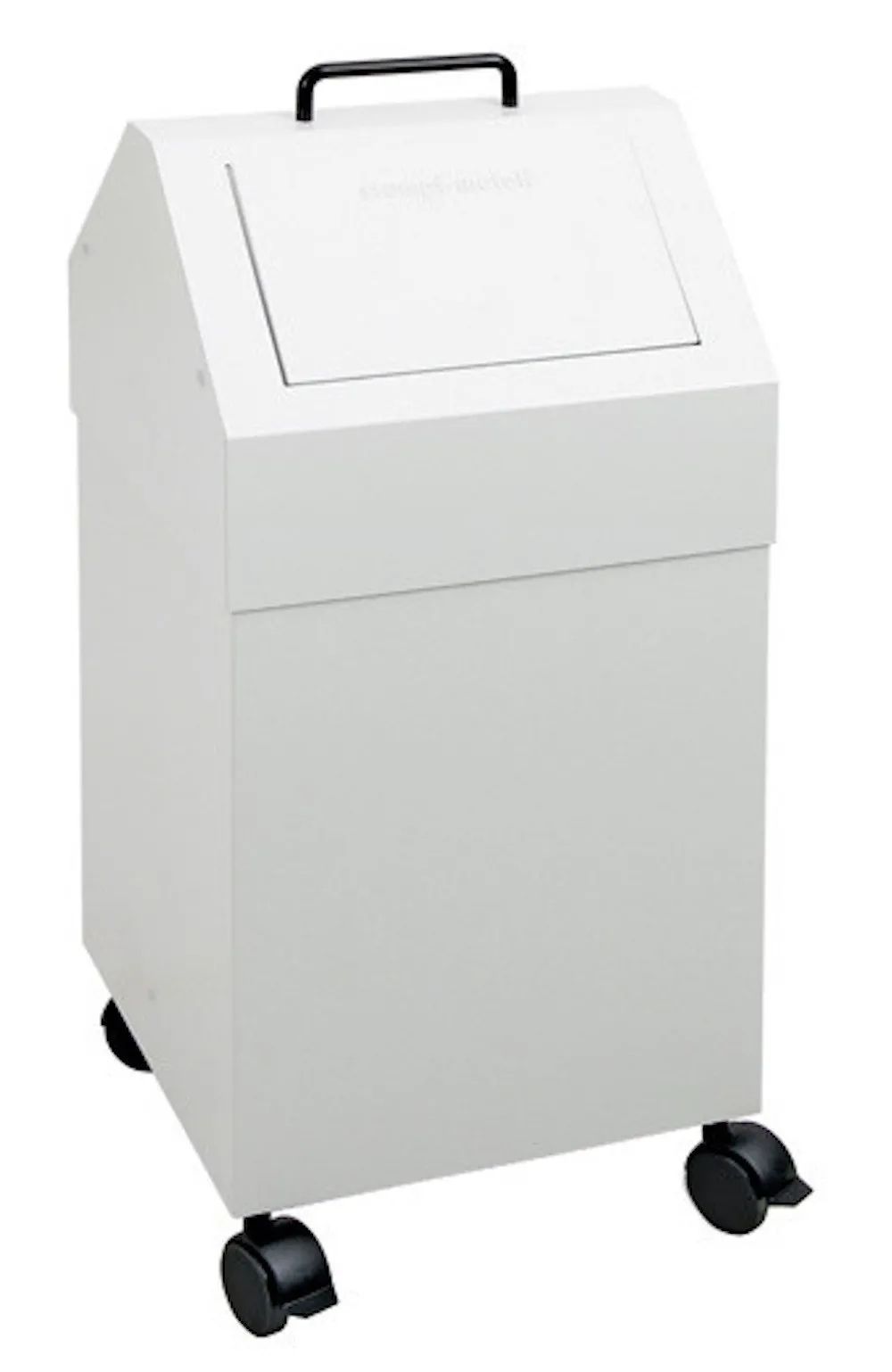 Fahrbarer Abfallsammler mit selbstschließender Einwurfklappe | 45 Liter, HxBxT 71,5x33x31cm | Feuer- & Geruchshemmend | Lichtgrau