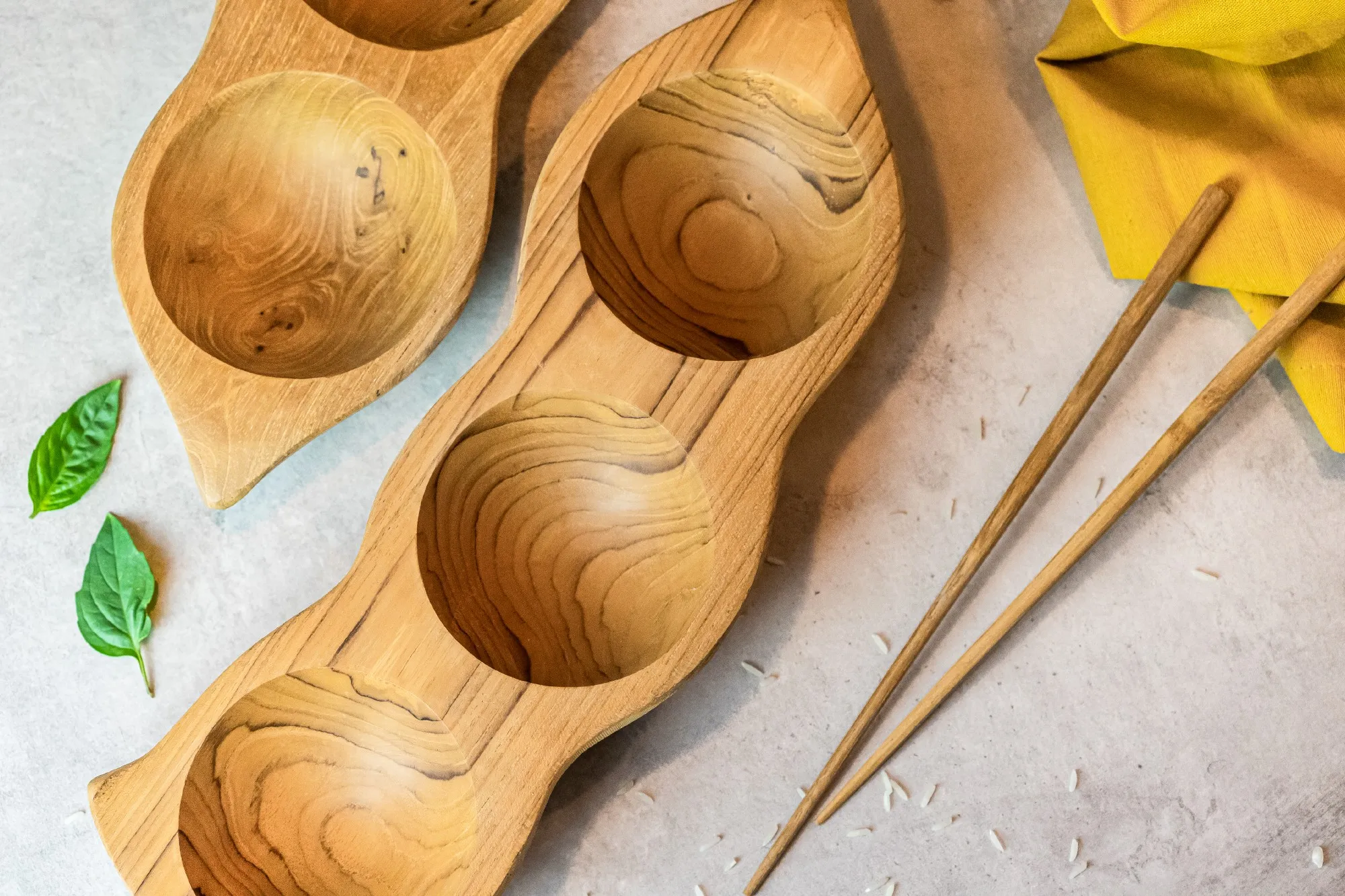 3-er Schale 'Teak', B 34,5 cm, H 4 cm, T 12 cm