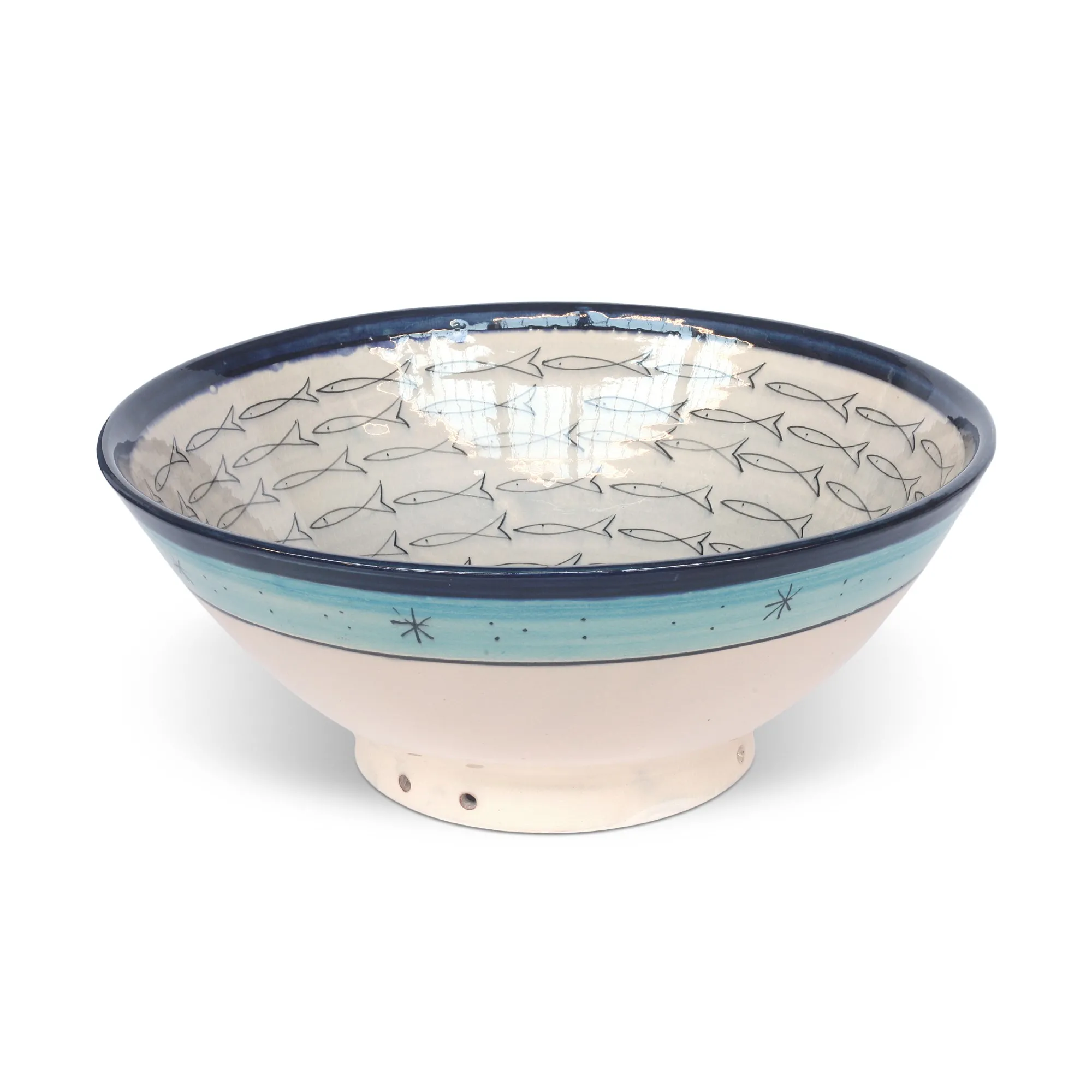 Zierschale 'Fisch', weiß, blau, Ø 30 cm, H 12 cm