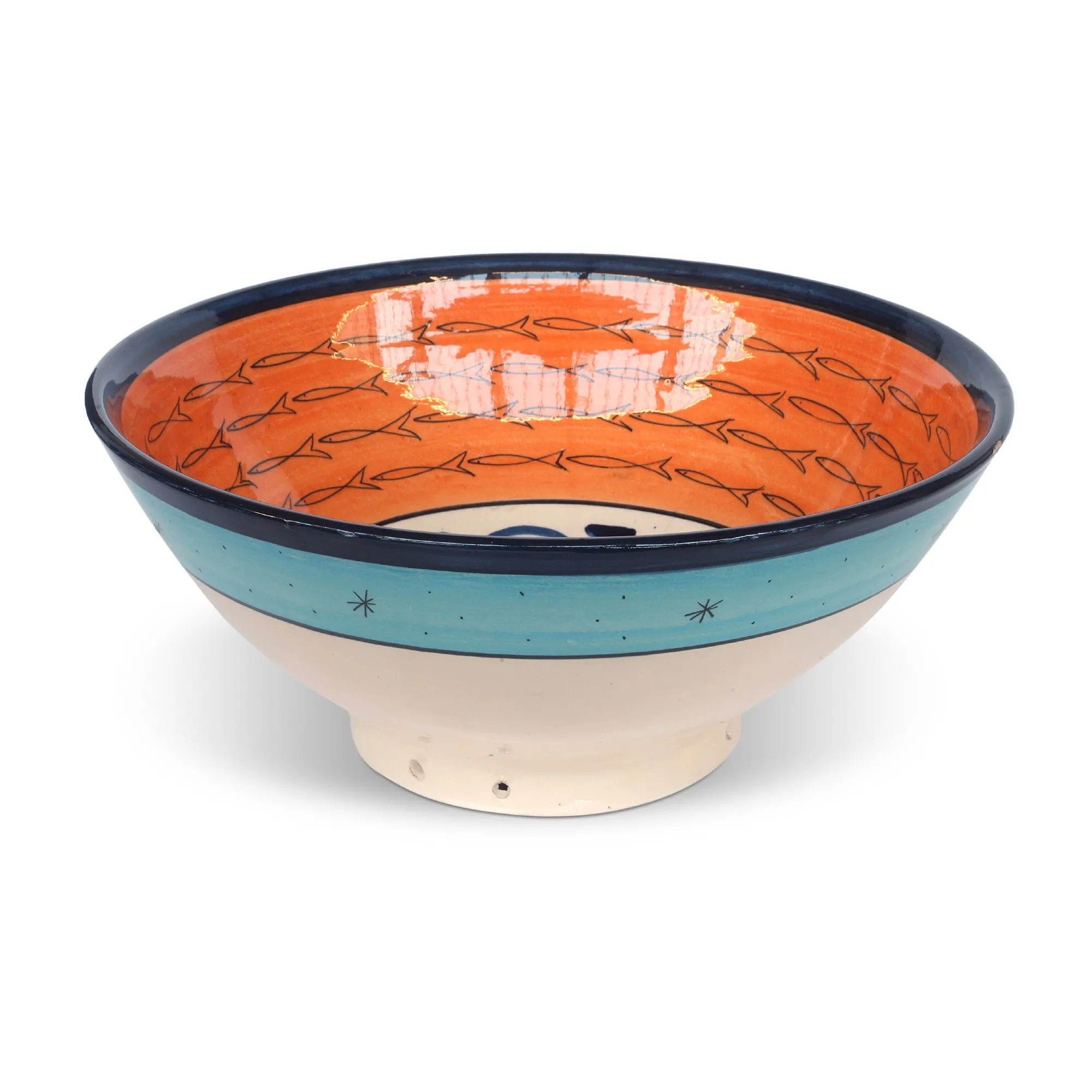 Zierschale 'Fisch', blau, orange, Ø 30 cm, H 12 cm