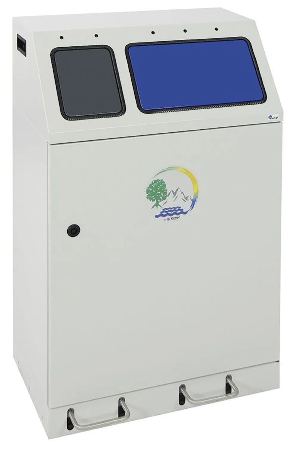 Wertstoffsammler mit selbstschließenden Einwurfklappen & Fußhebel | 1x 30 & 1x 60 Liter, HxBxT 92x58x38cm | Lichtgrau/Anthrazitgrau/Enzianblau