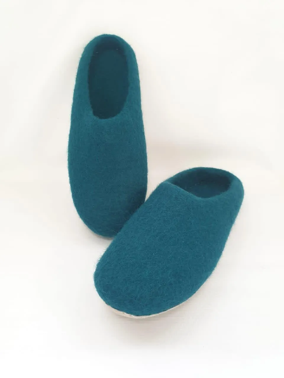 Filzschuhe mit Ledersohle, petrol