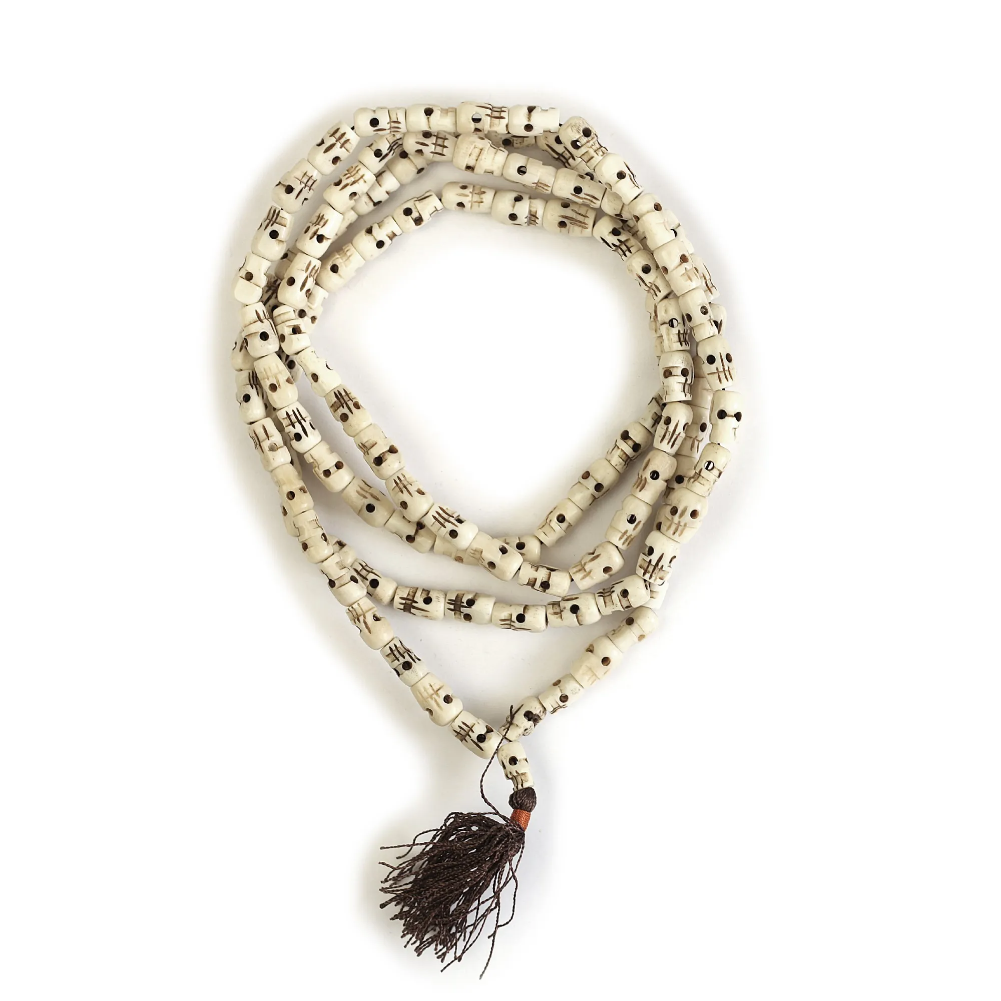 Mala Gebetskette 'Skull' aus Knochen, weiß, L 65 cm, B 0,9 cm