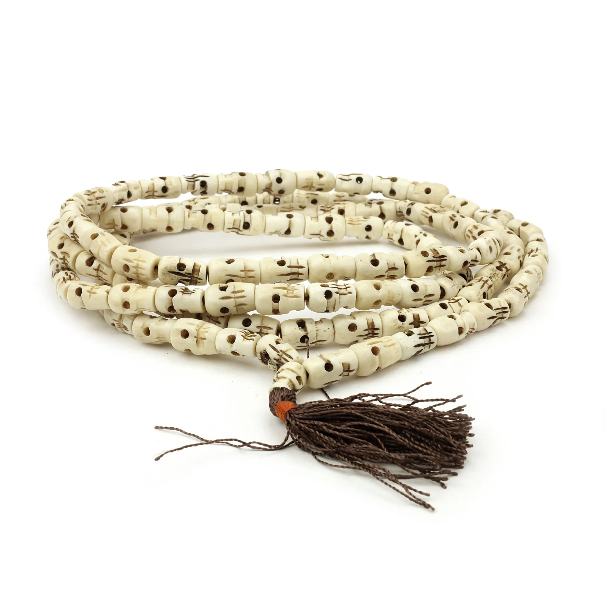 Mala Gebetskette 'Skull' aus Knochen, weiß, L 55 cm, B 0,8 cm