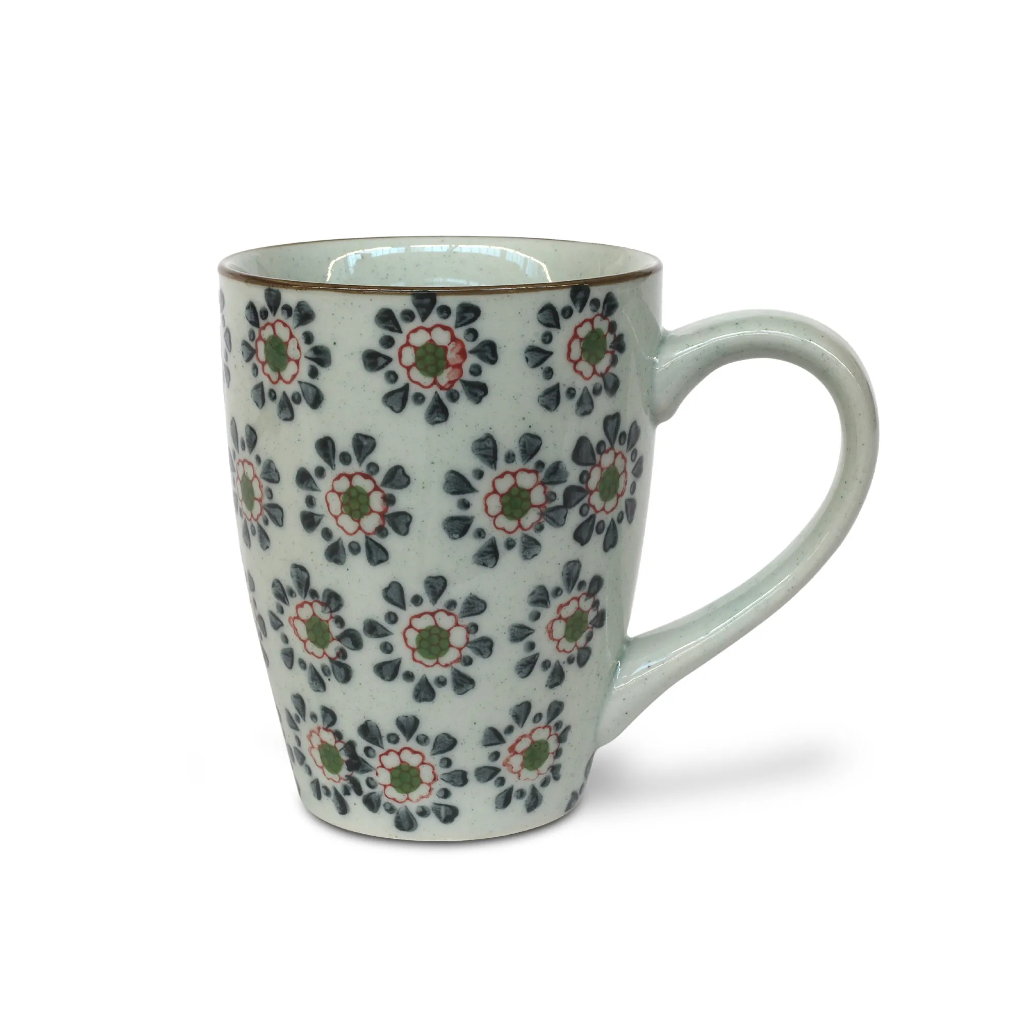 Tasse Gordes 'Dreifarbige Blüte', rot, grün, blau, T 9,5 cm, B 9,5 cm, H 12 cm