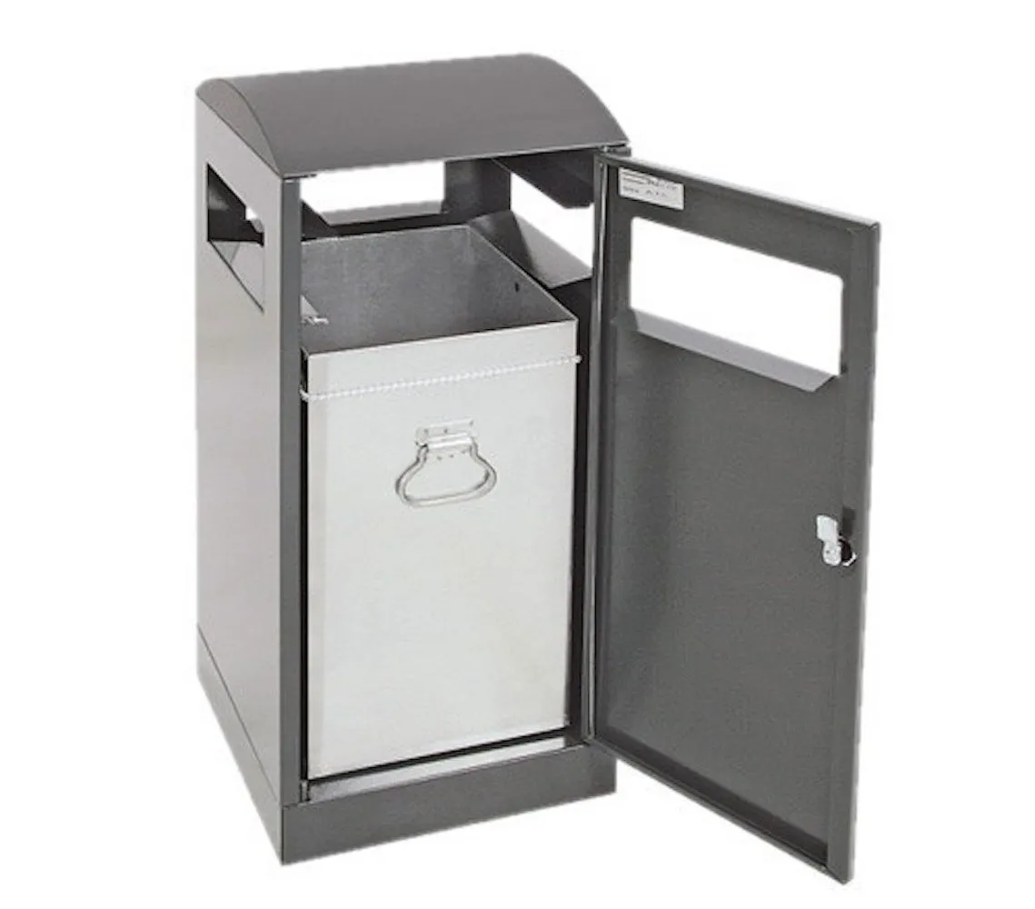 Abfallbehälter für Außenbereiche mit verzinktem Innenbehälter | 40 Liter, HxBxT 81,5x35x35cm | Brandschutzklasse A1 | Anthrazitgrau/Anthrazitgrau