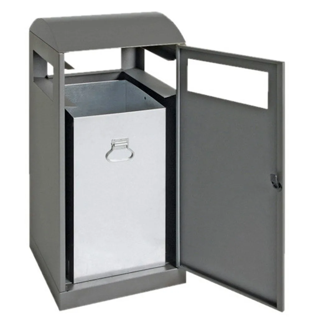 Abfallbehälter für Außenbereiche mit verzinktem Innenbehälter | 90 Liter, HxBxT 106x45x45cm | Brandschutzklasse A1 | Anthrazitgrau/Anthrazitgrau